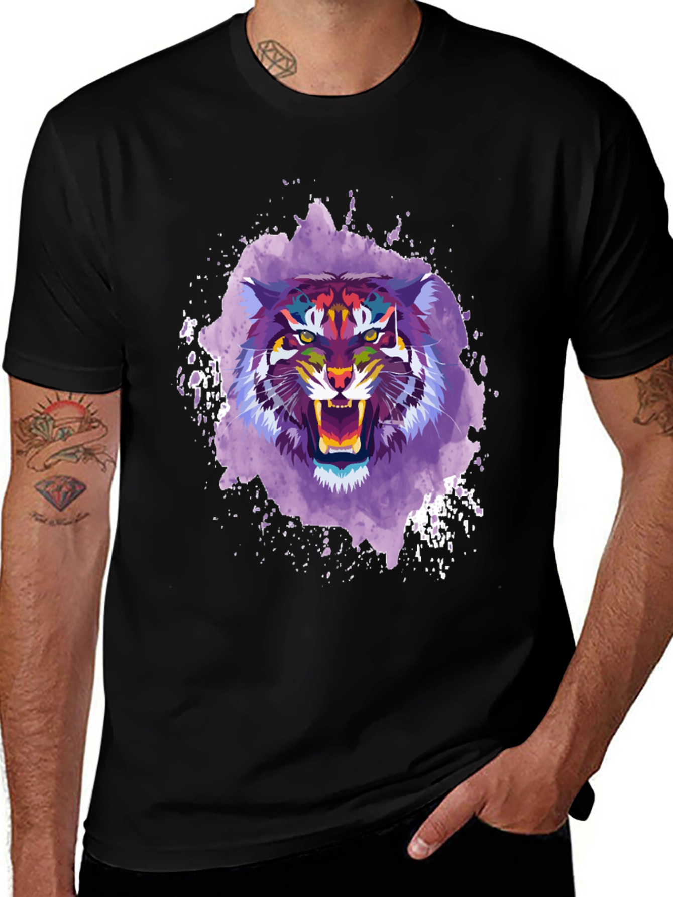 Variant 11 of Abstract Tiger Graphic Tee - Men's Black T-Shirt