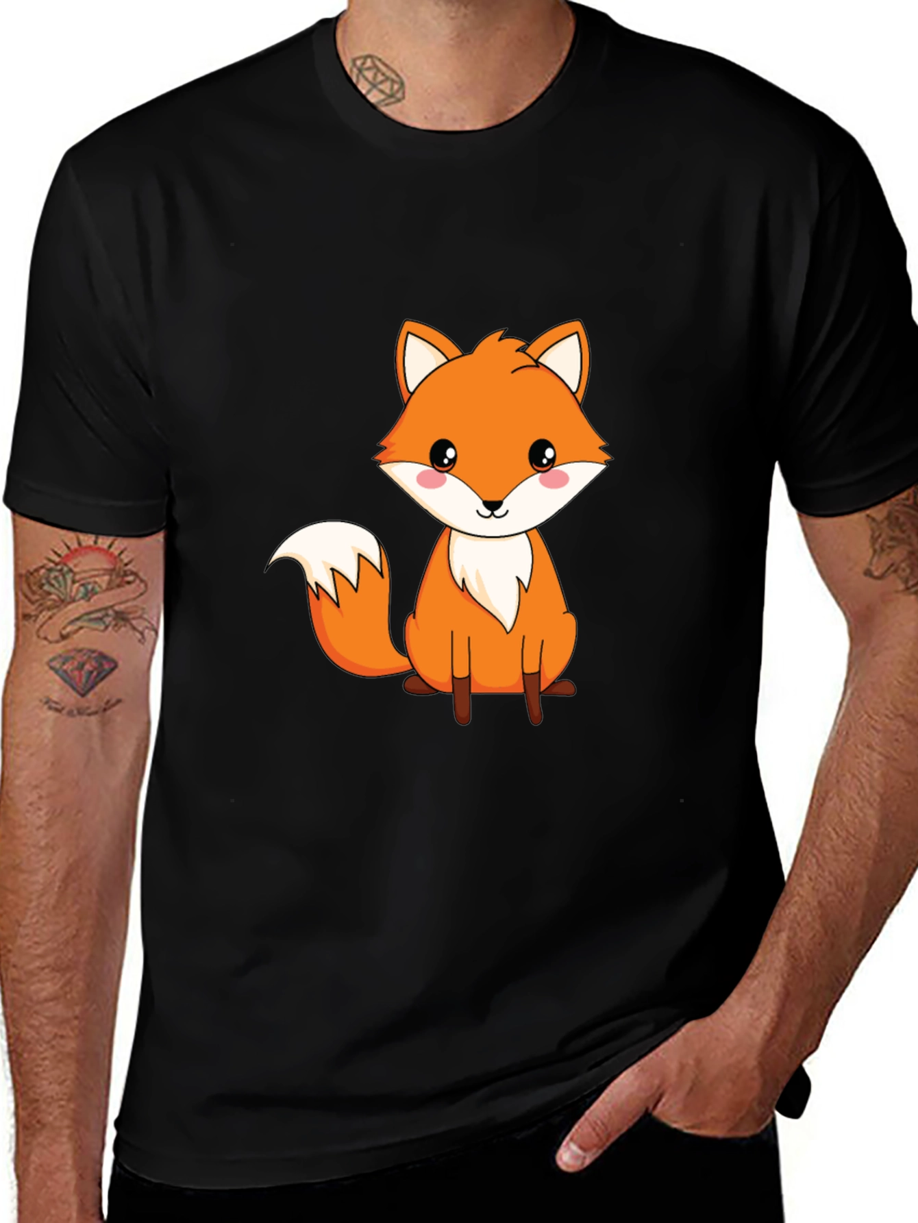 Variant 6 of Cute Fox Graphic Tee - Black Cotton Blend T-Shirt