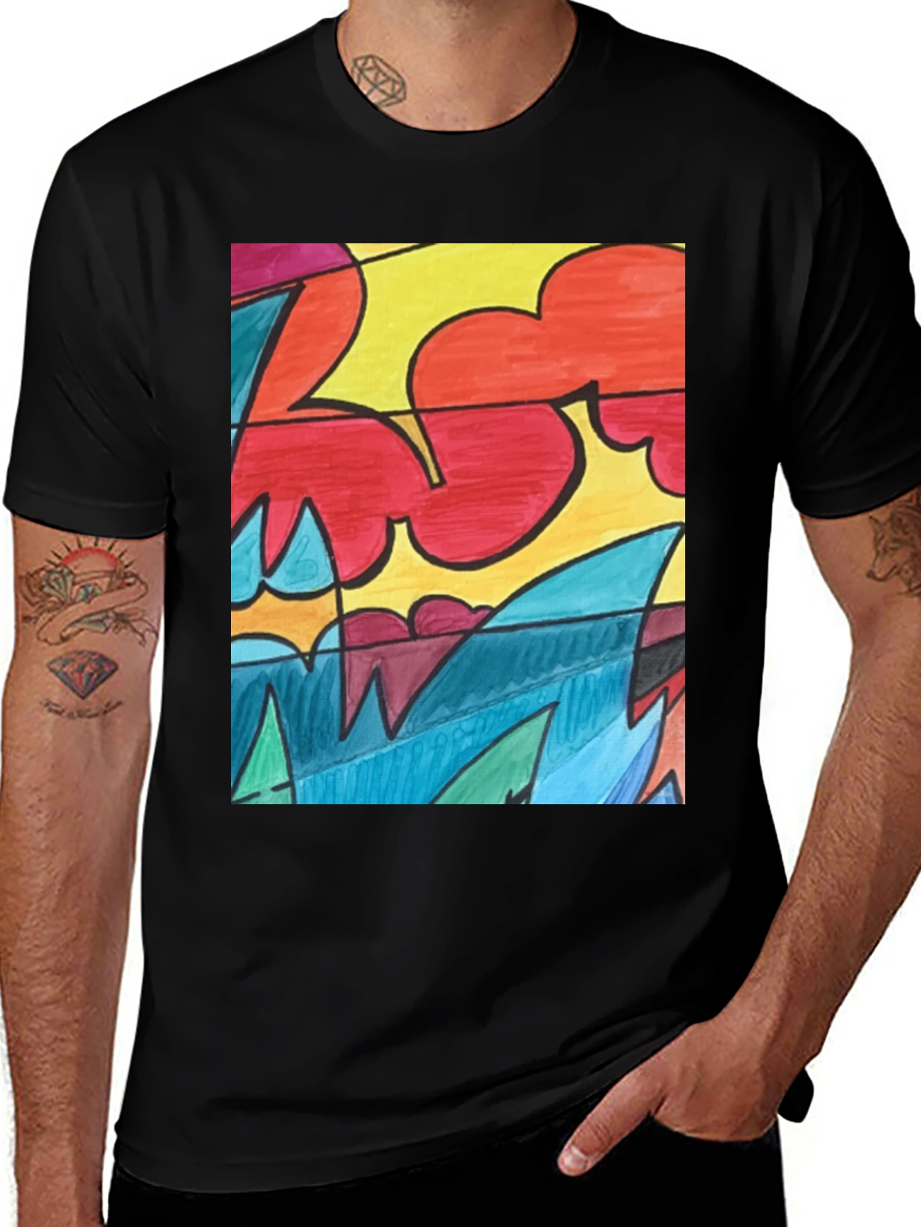 Abstract Graphic Print Black T-Shirt