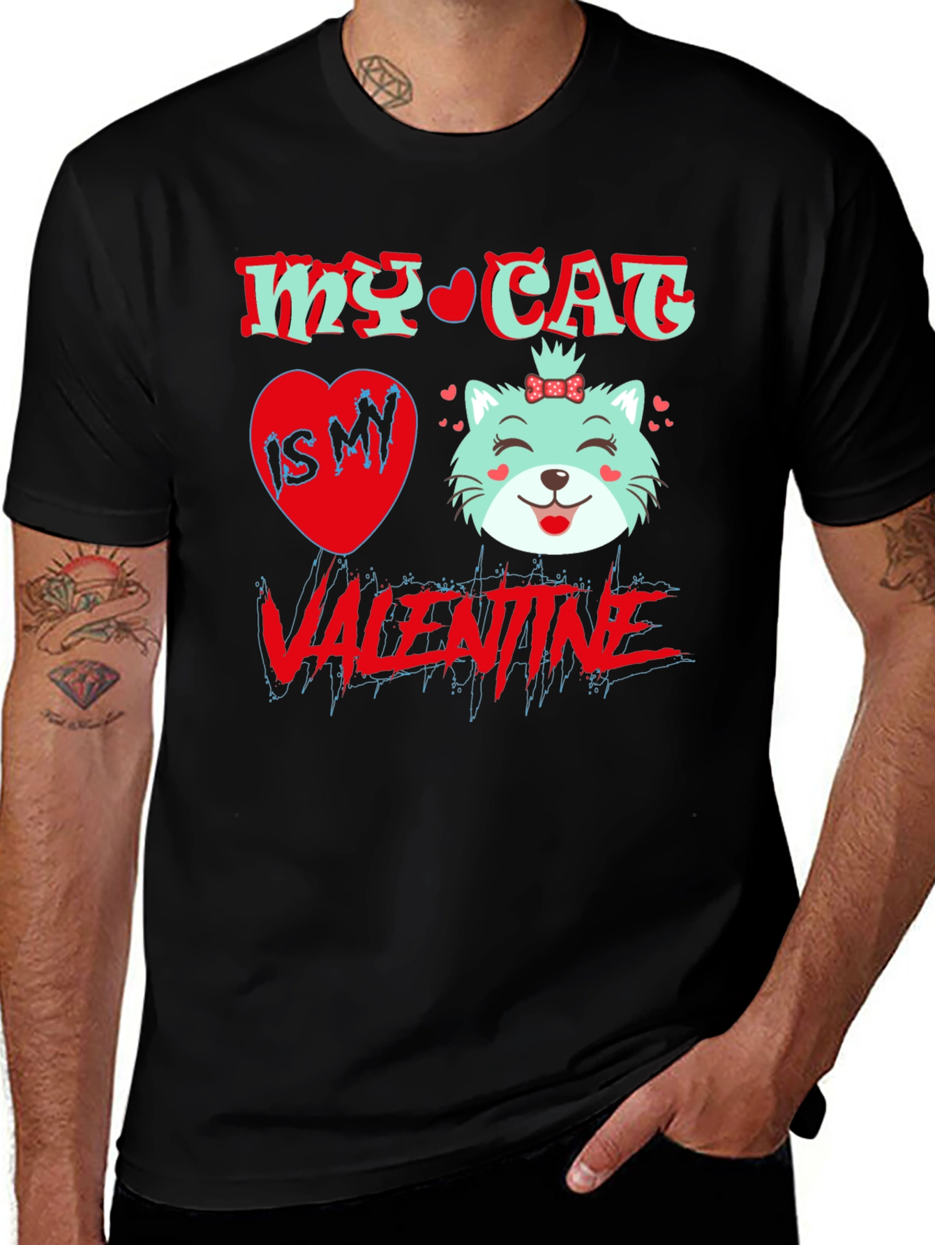 Variant 2 of My Cat is My Valentine Black T-Shirt