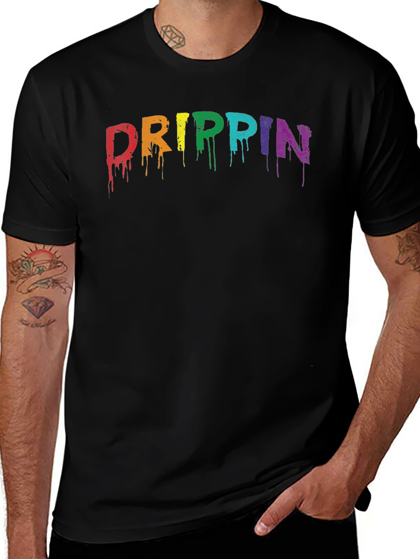 Variant 29 of Drippin' Rainbow Graphic Tee - Men's Black T-Shirt
