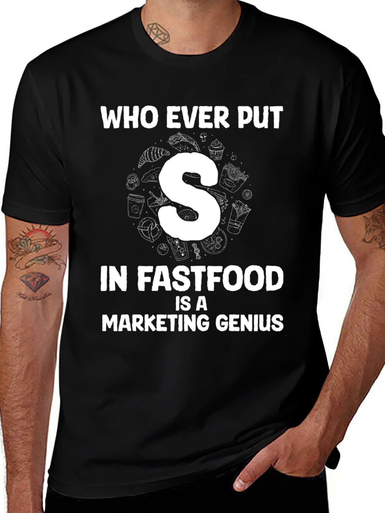 Variant 17 of Fast Food Marketing Genius Black T-Shirt