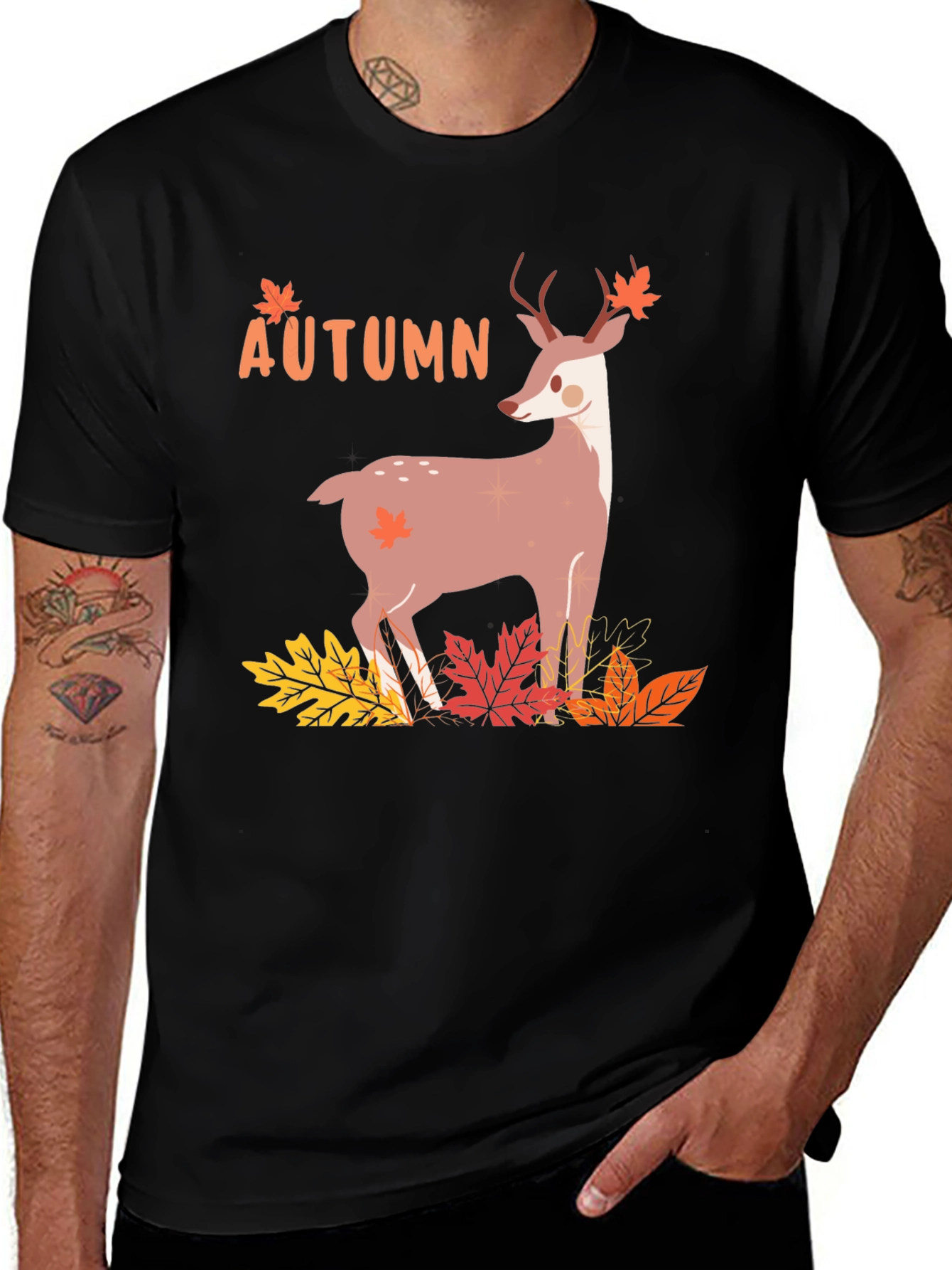 Variant 7 of Autumn Deer Graphic Tee - Men's Black T-Shirt