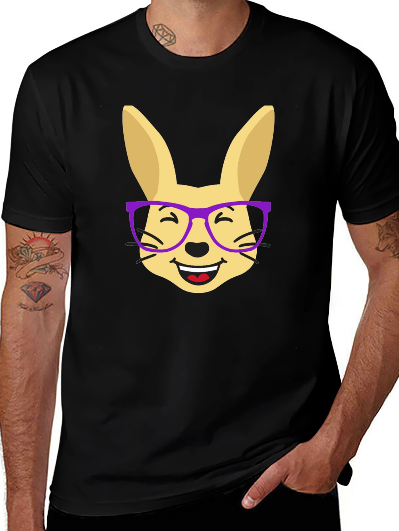 Variant 12 of Funny Rabbit with Glasses Black T-Shirt