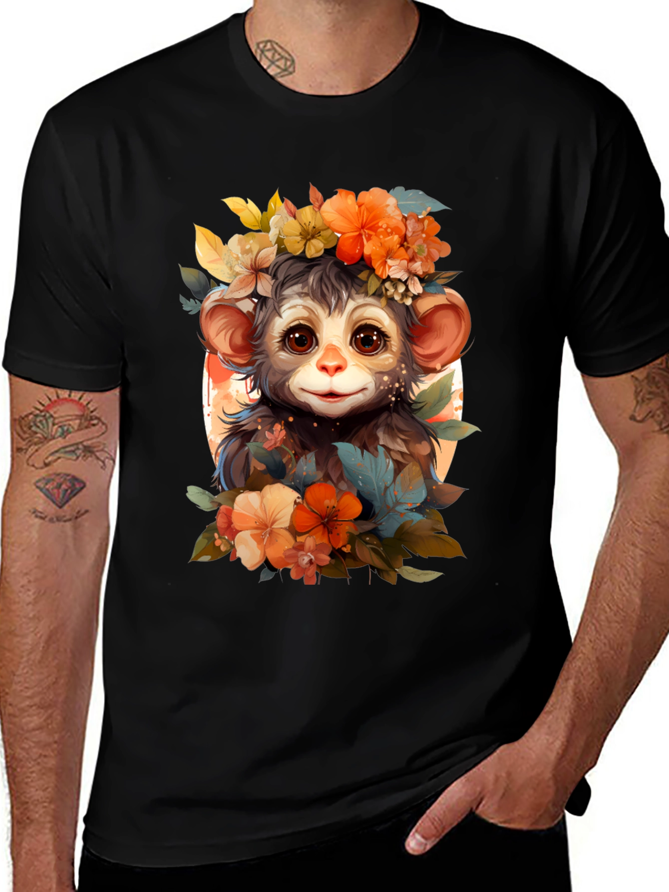 Variant 25 of Floral Monkey Graphic Tee - Unique Design