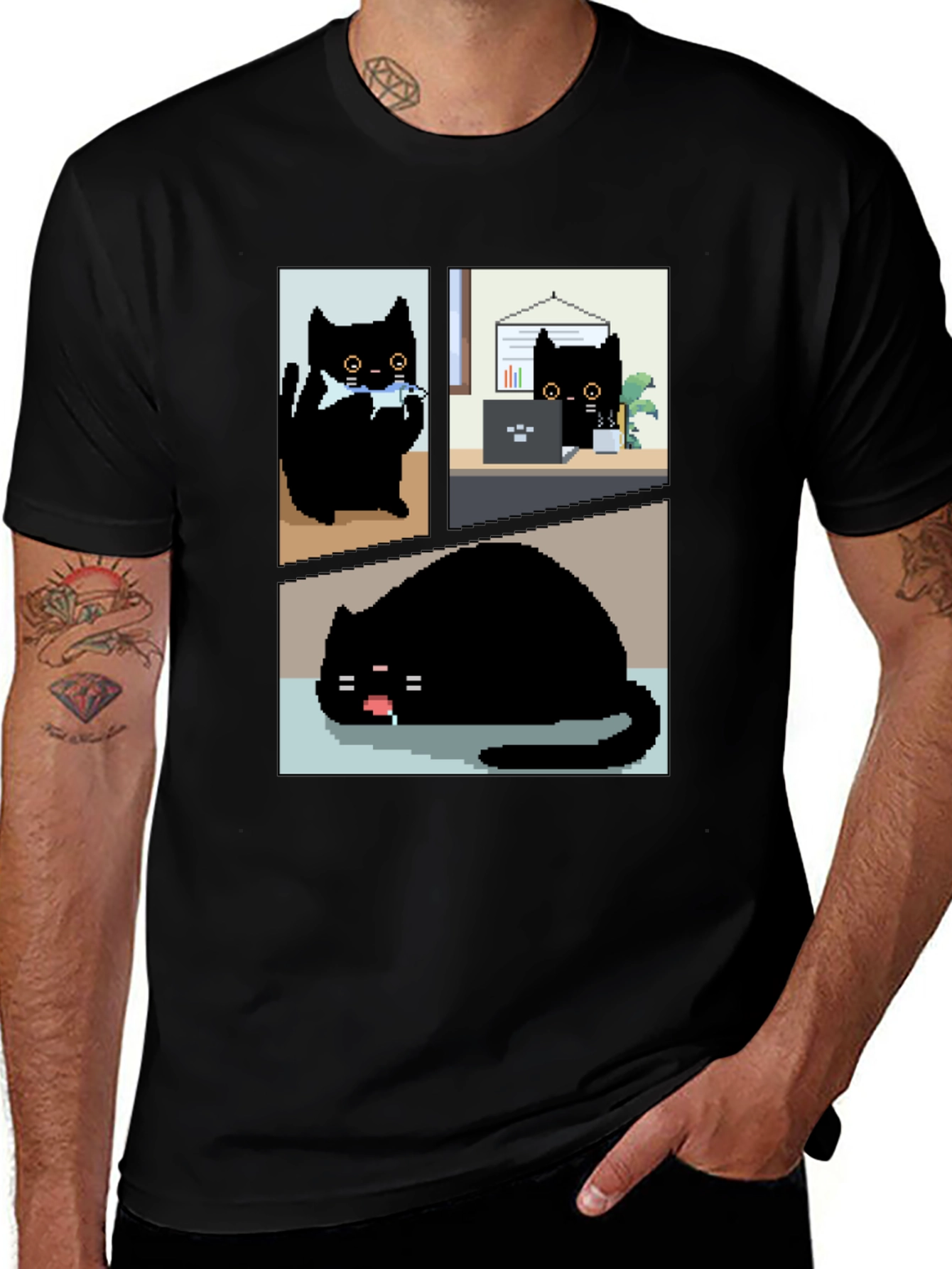Variant 19 of Pixel Black Cat T-Shirt - Cute & Funny