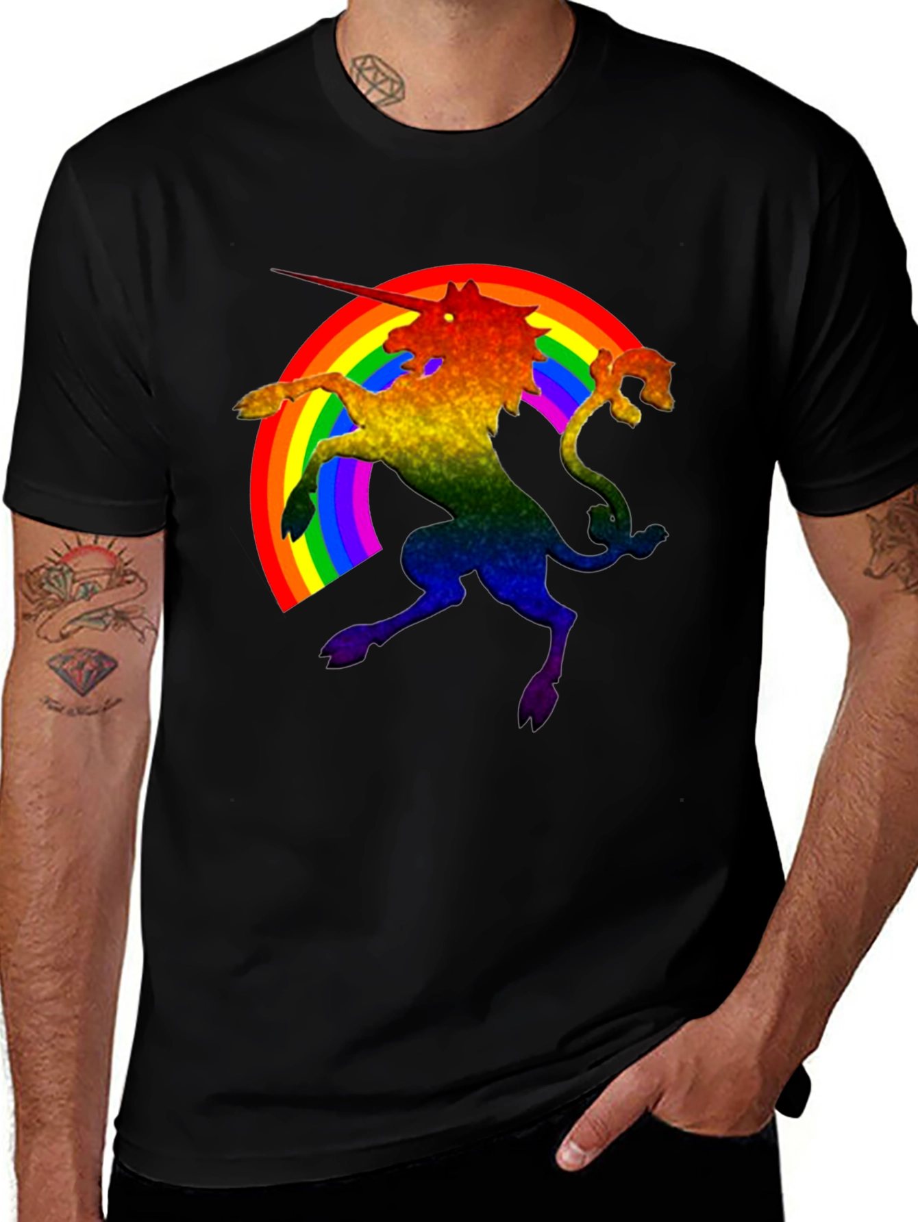 Variant 25 of Rainbow Unicorn Black T-Shirt