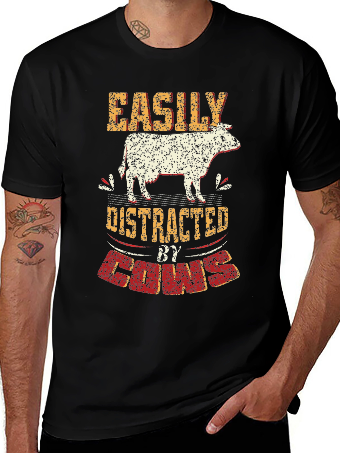 Variant 13 of Easily Distracted By Cows Men's Black Graphic Tee