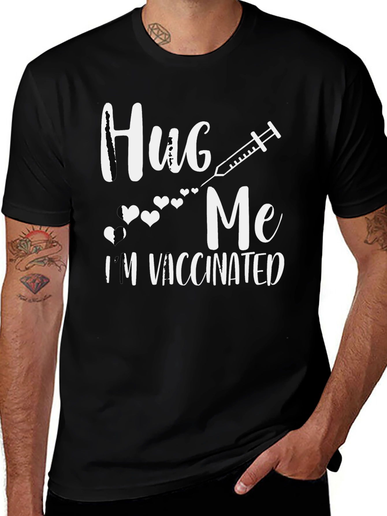 Variant 16 of Hug Me I'm Vaccinated Black Graphic Tee