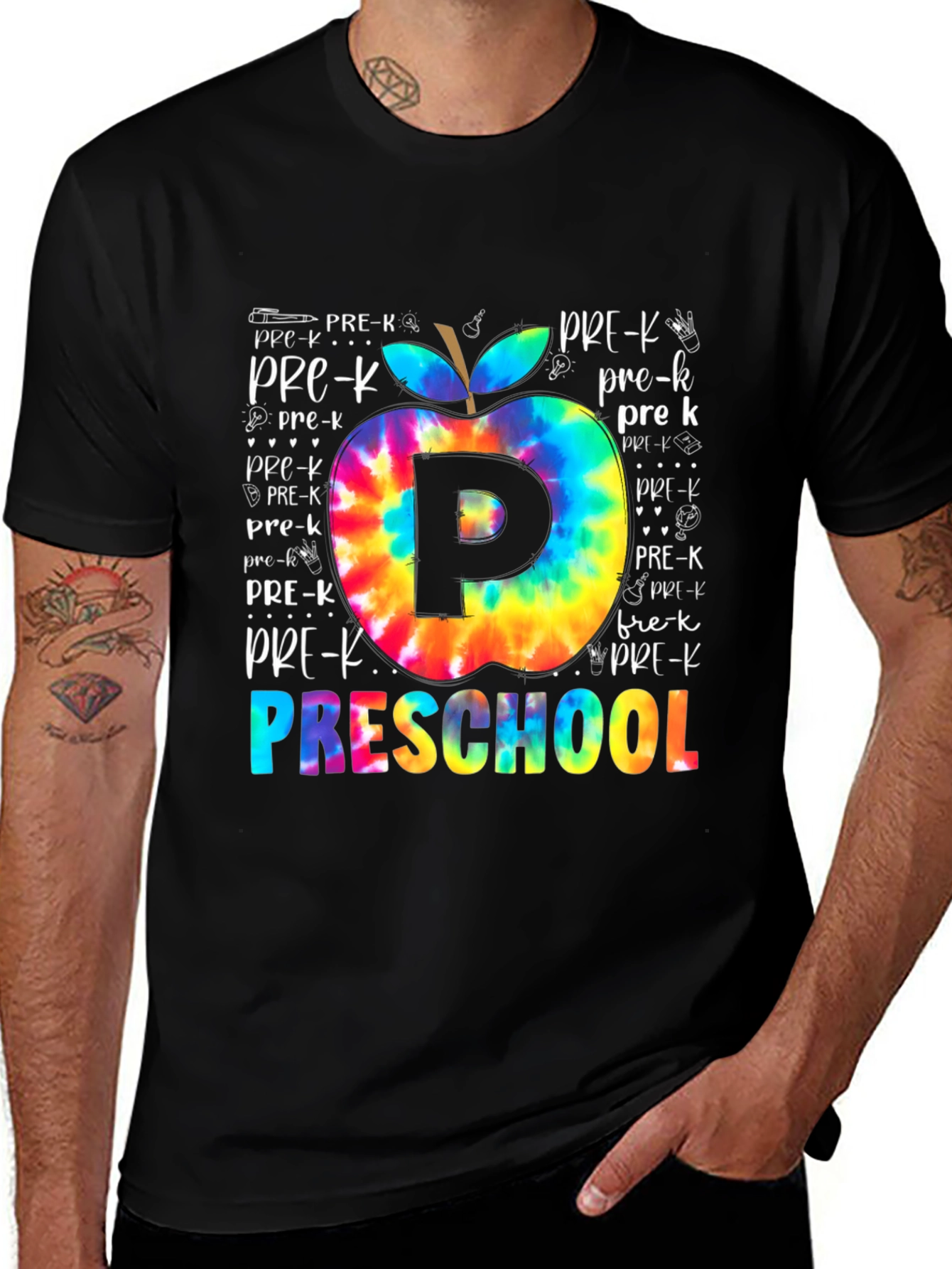 Preschool Teacher T-Shirt Tie Dye Apple