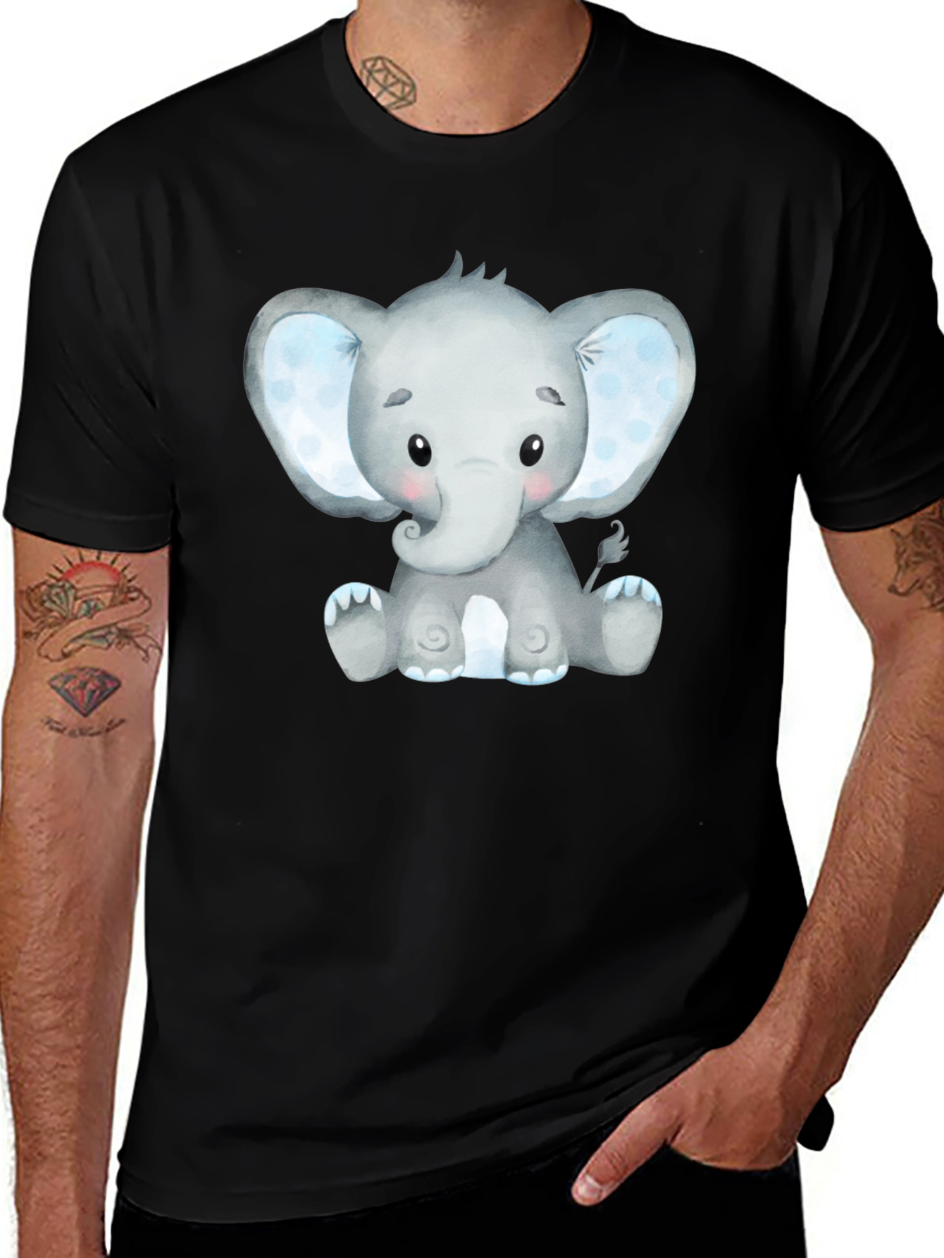 Variant 5 of Cute Elephant Graphic T-Shirt - Black