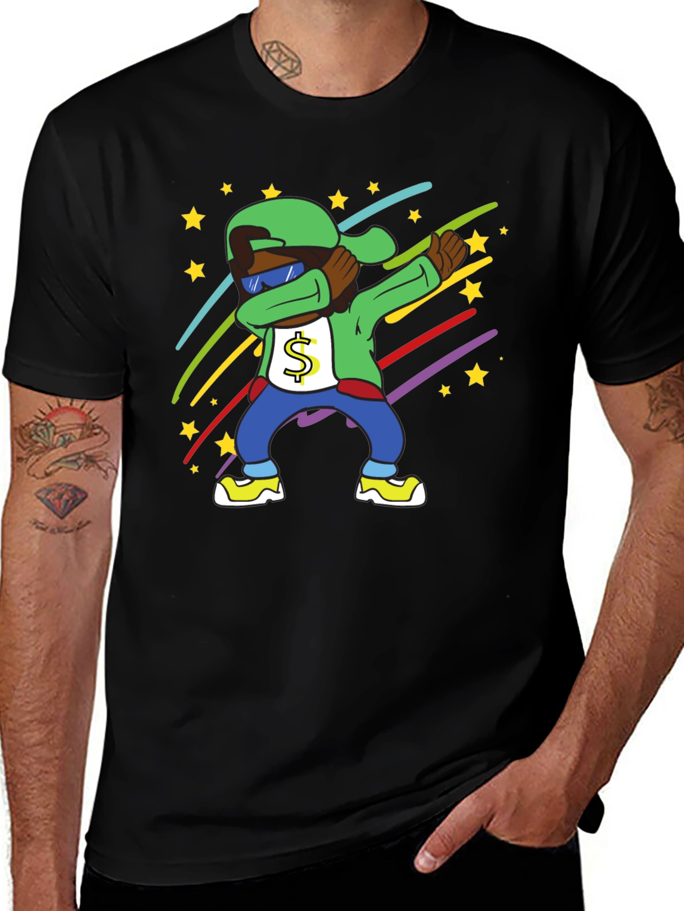 Variant 23 of Dabbing Cartoon Character Tee - Men's Black T-Shirt