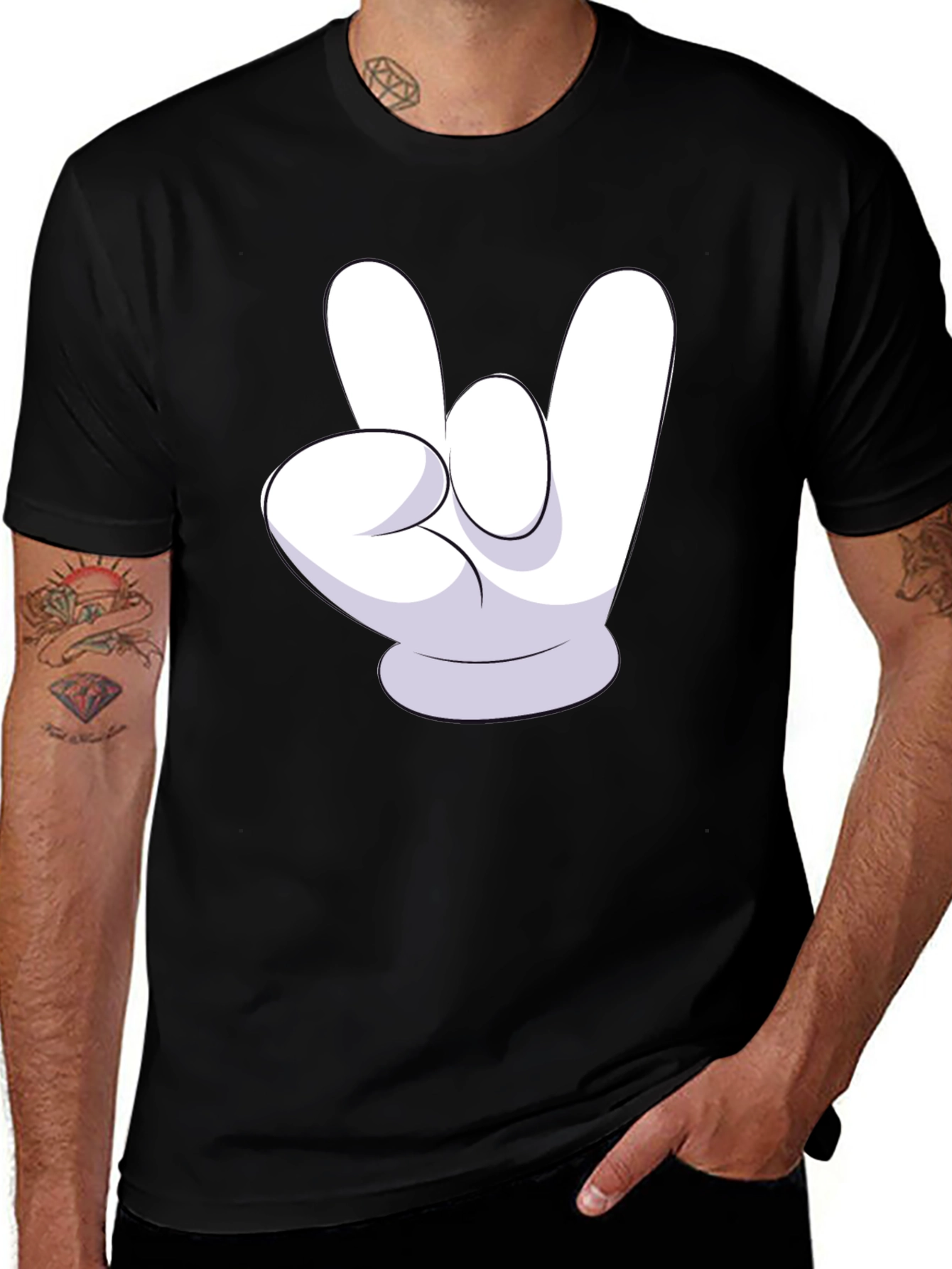 Variant 26 of Rock On Mickey Mouse Hand Black T-Shirt
