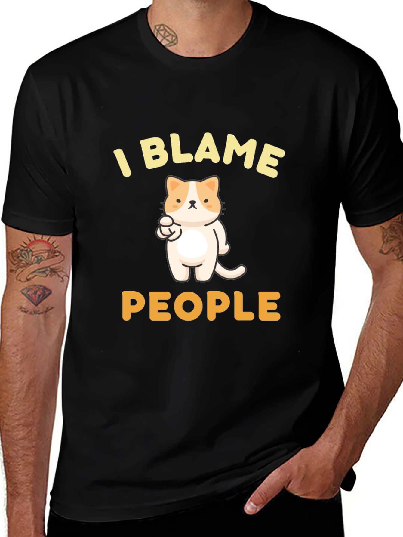 Variant 9 of Blame People Cat Graphic T-Shirt - Unisex Black Tee