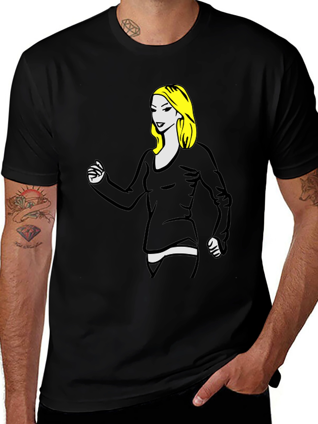 Variant 12 of Black T-Shirt with Cartoon Girl Design