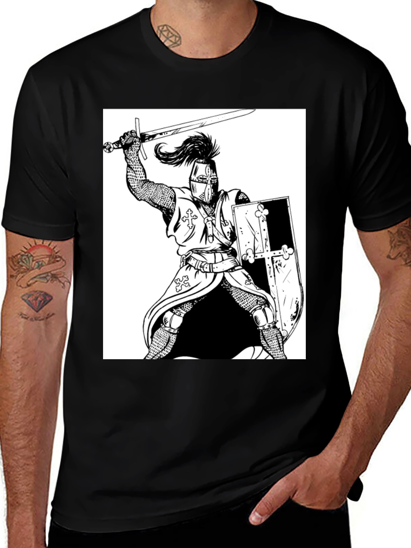 Variant 25 of Crusader Knight Graphic T-Shirt - Black