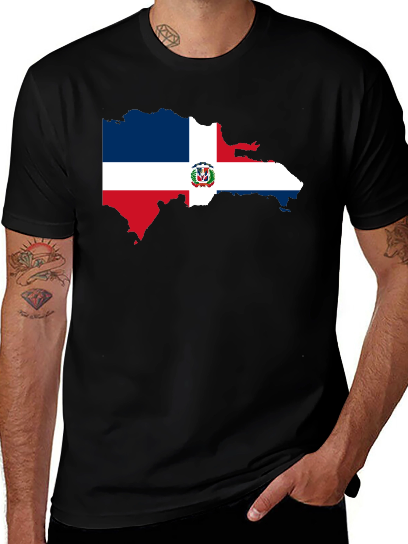 Dominican Republic Flag Map Graphic Tee - Black