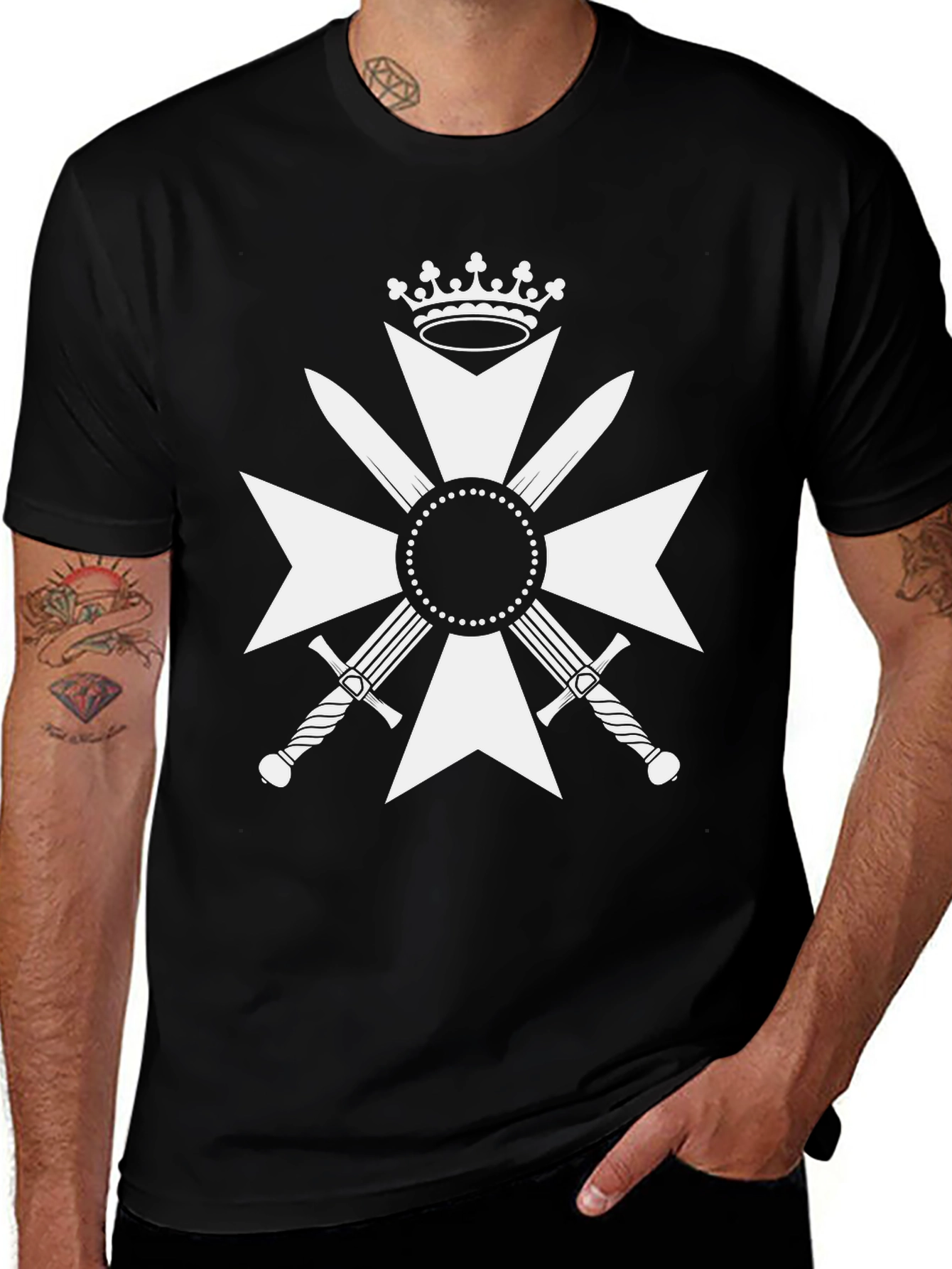 Variant 28 of Crossed Swords Crown Black Tee - Bold Graphic Design