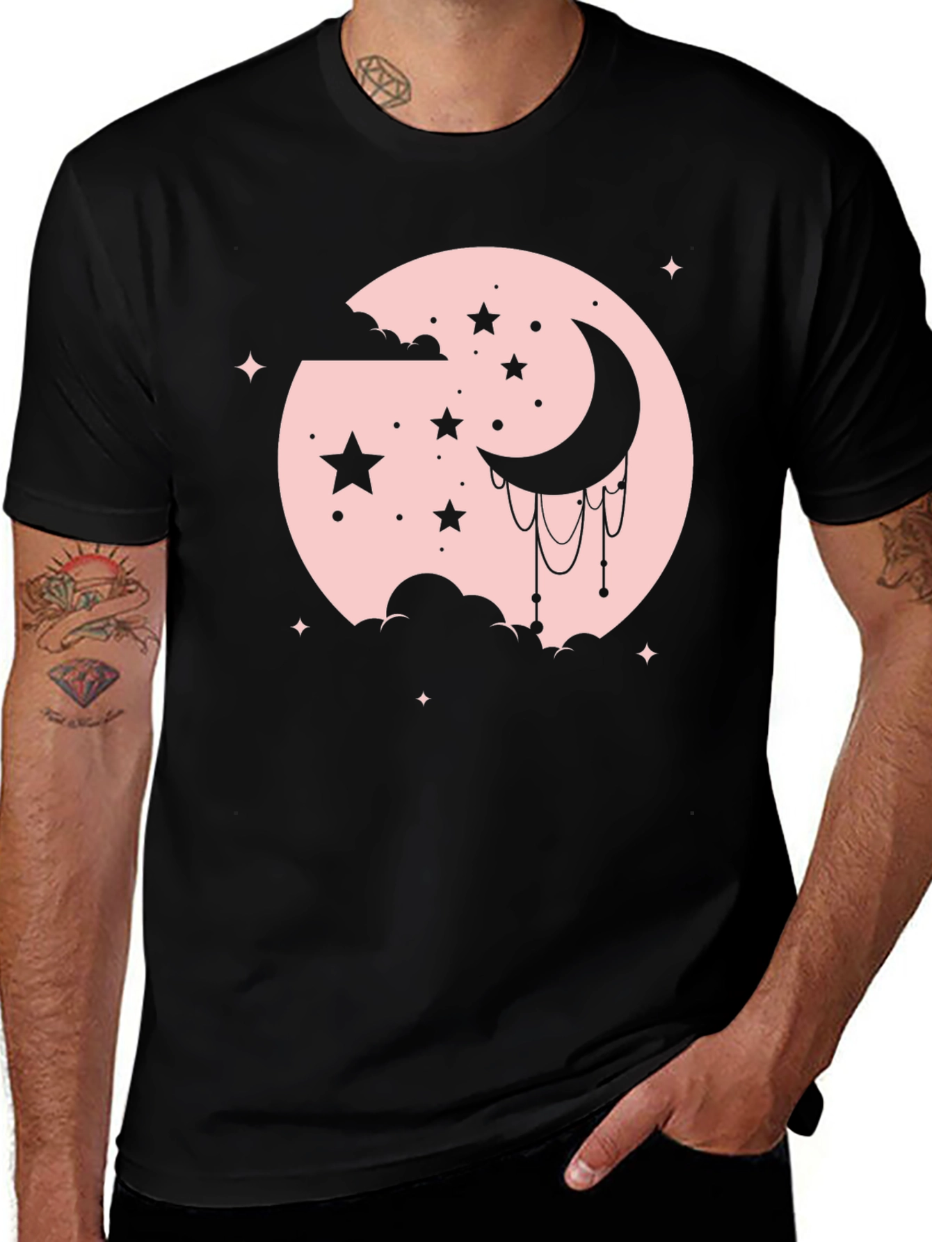 Variant 6 of Celestial Moon & Stars Graphic Tee - Black