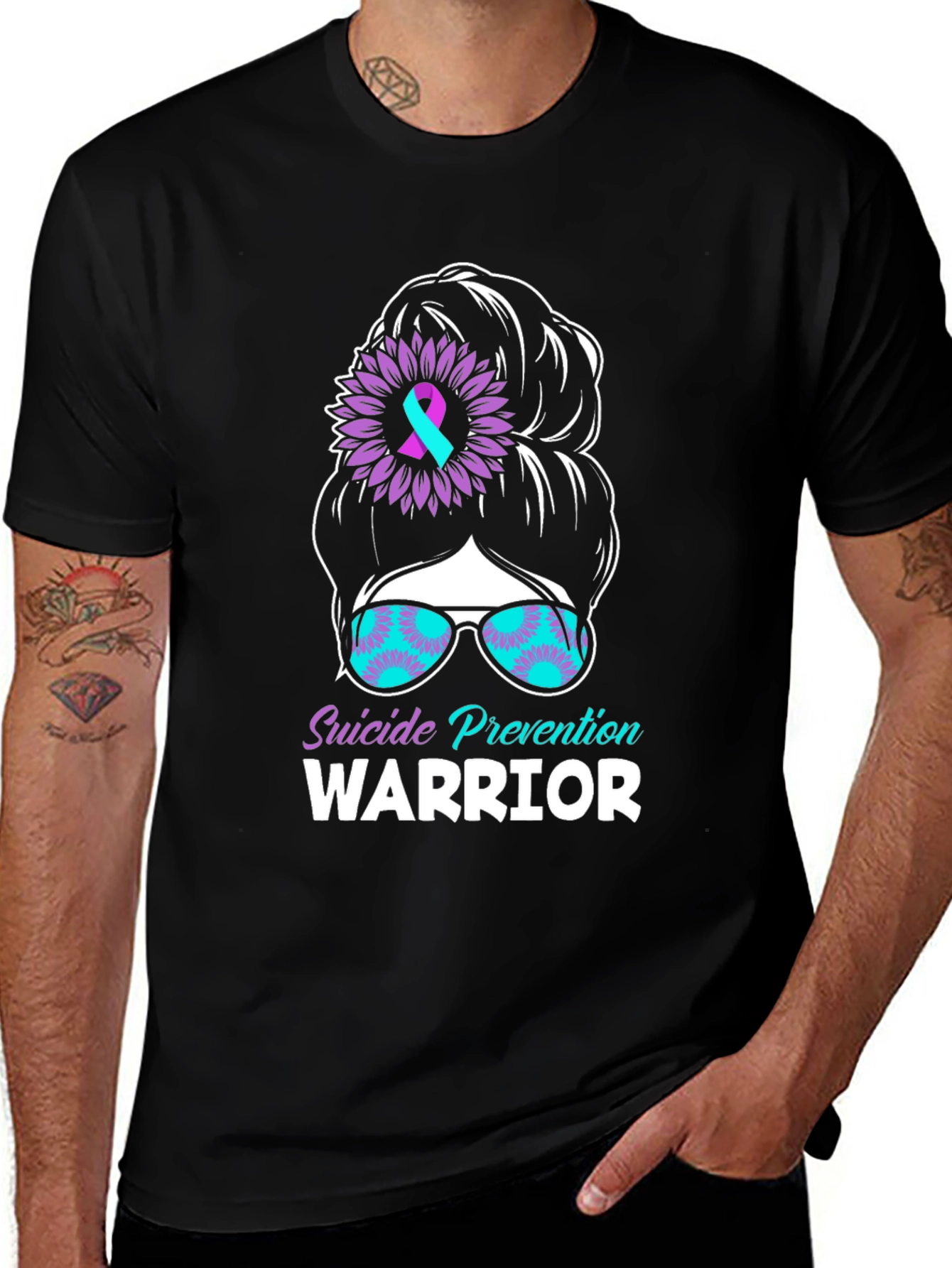 Variant 2 of Suicide Prevention Warrior Messy Bun T-Shirt