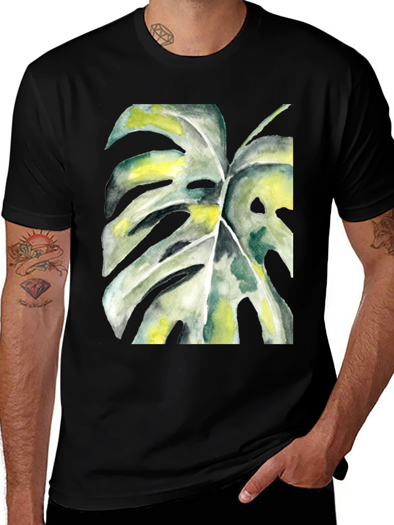 Variant 25 of Monstera Leaf Watercolor Black T-Shirt