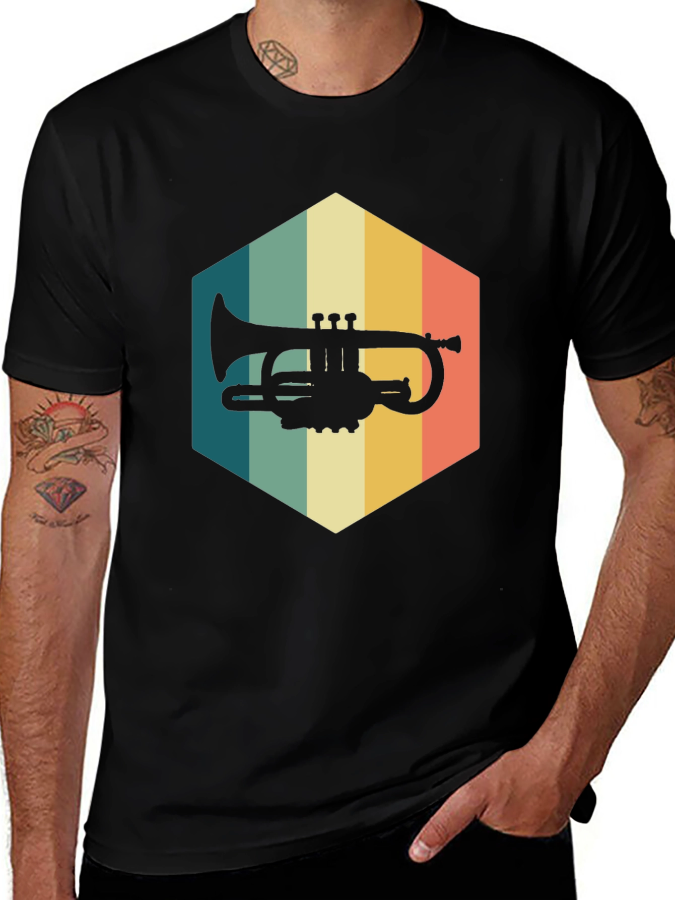 Variant 18 of Retro Trumpet Black T-Shirt - Music Lover Tee