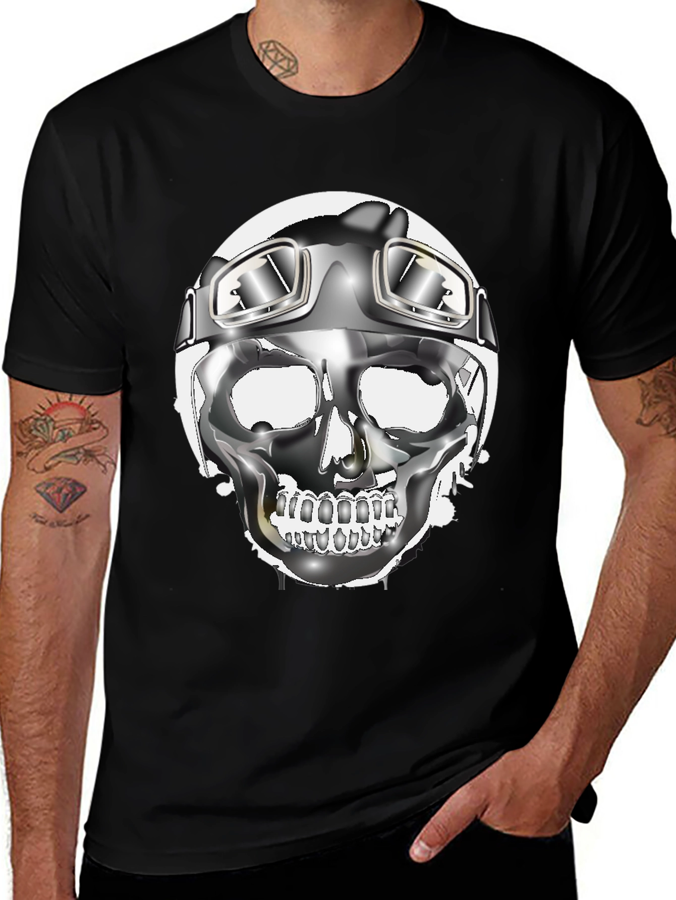 Variant 6 of Skull Helmet Graphic Tee - Cool Biker Design