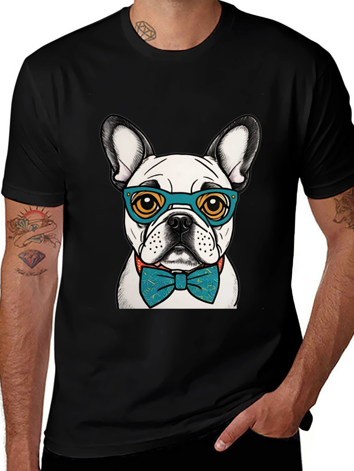 Variant 16 of Dog Lover Tee: Smart Bulldog in Bowtie & Glasses