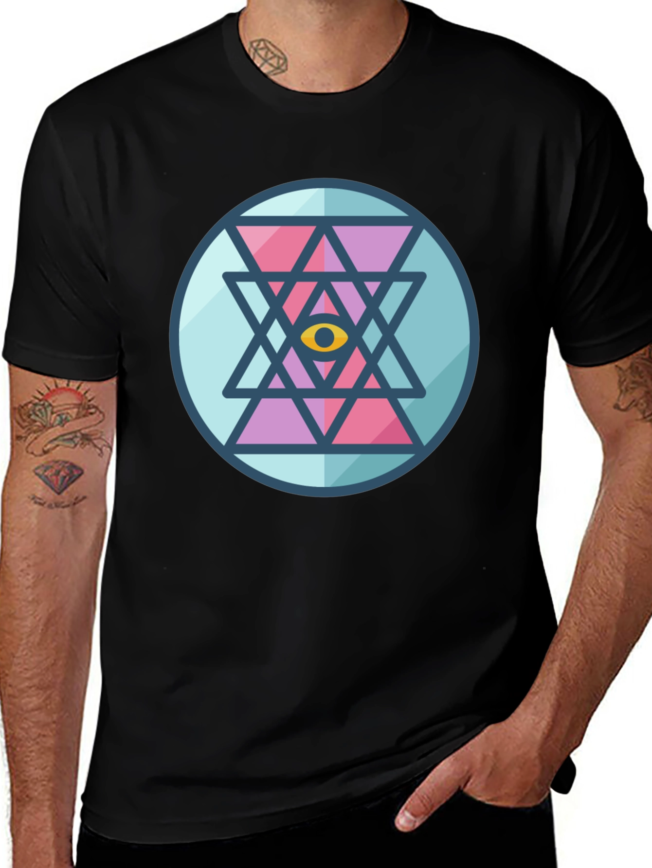 Variant 5 of Eye Mandala Graphic Tee - Black Cotton Comfort