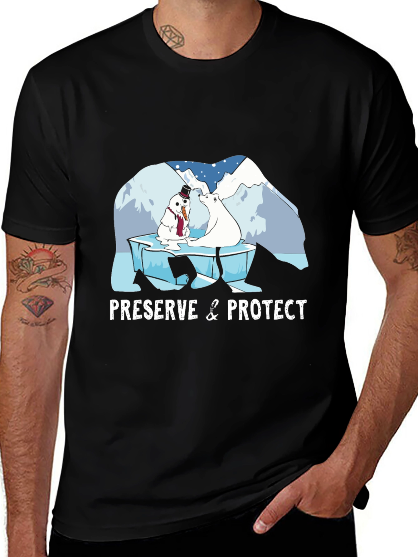 Variant 26 of Preserve & Protect T-Shirt: Polar Bear & Snowman Design