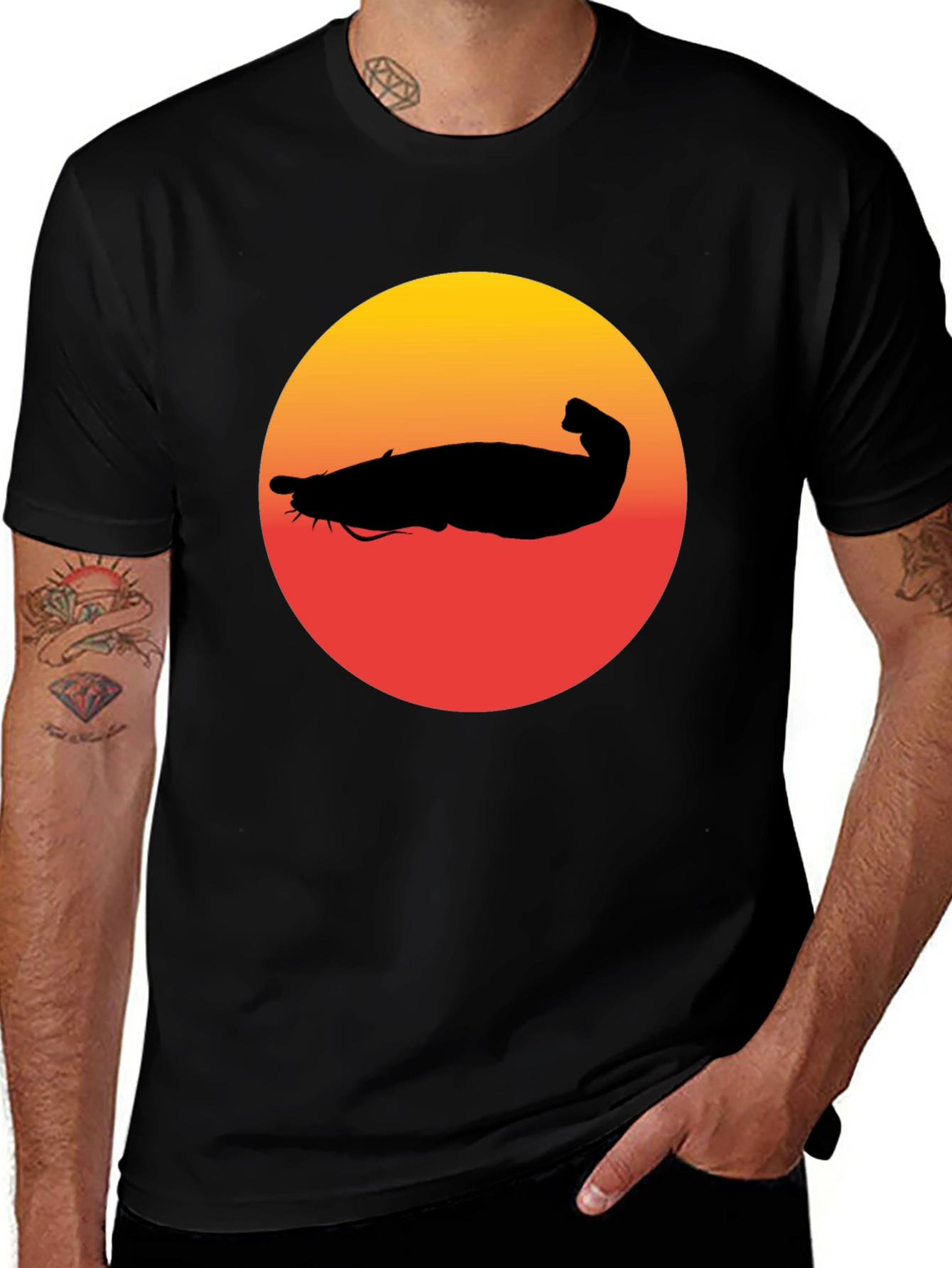 Black Catfish Sunset Graphic Tee - Unique Design main image