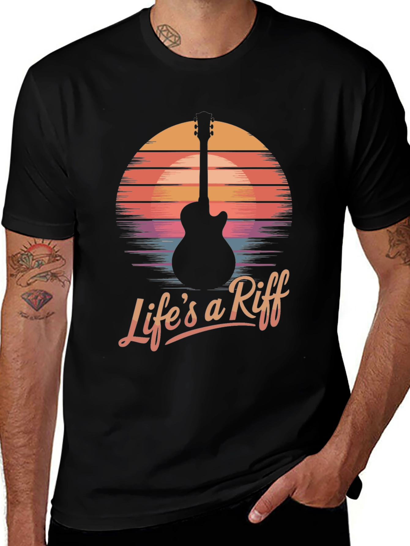 Variant 15 of Life's a Riff Guitar Sunset Tee
