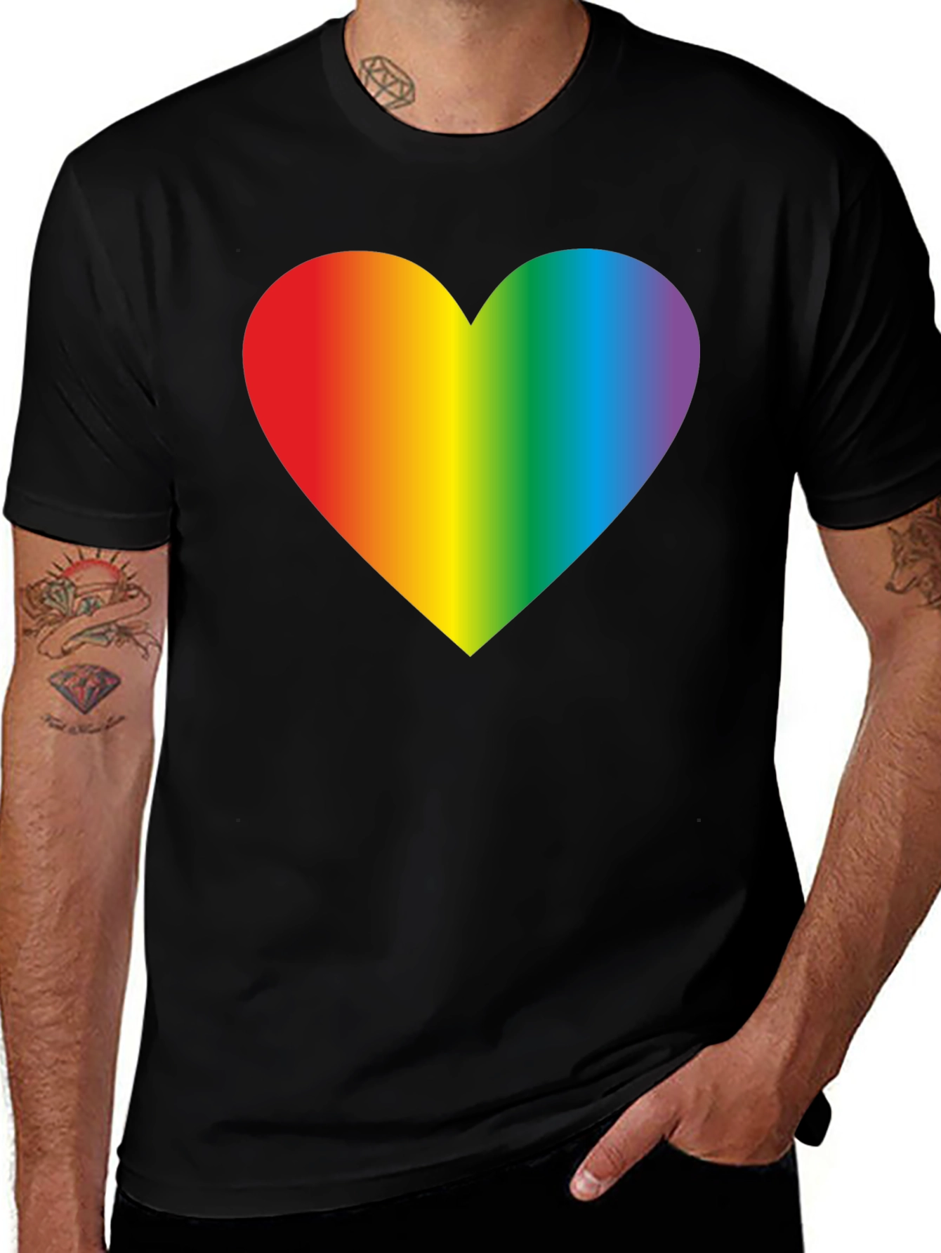 Variant 6 of Rainbow Heart Black T-Shirt - Pride Apparel