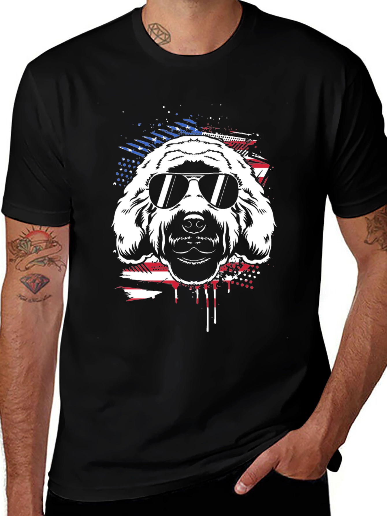 Variant 7 of Patriotic Dog T-Shirt with Sunglasses - USA Flag Design