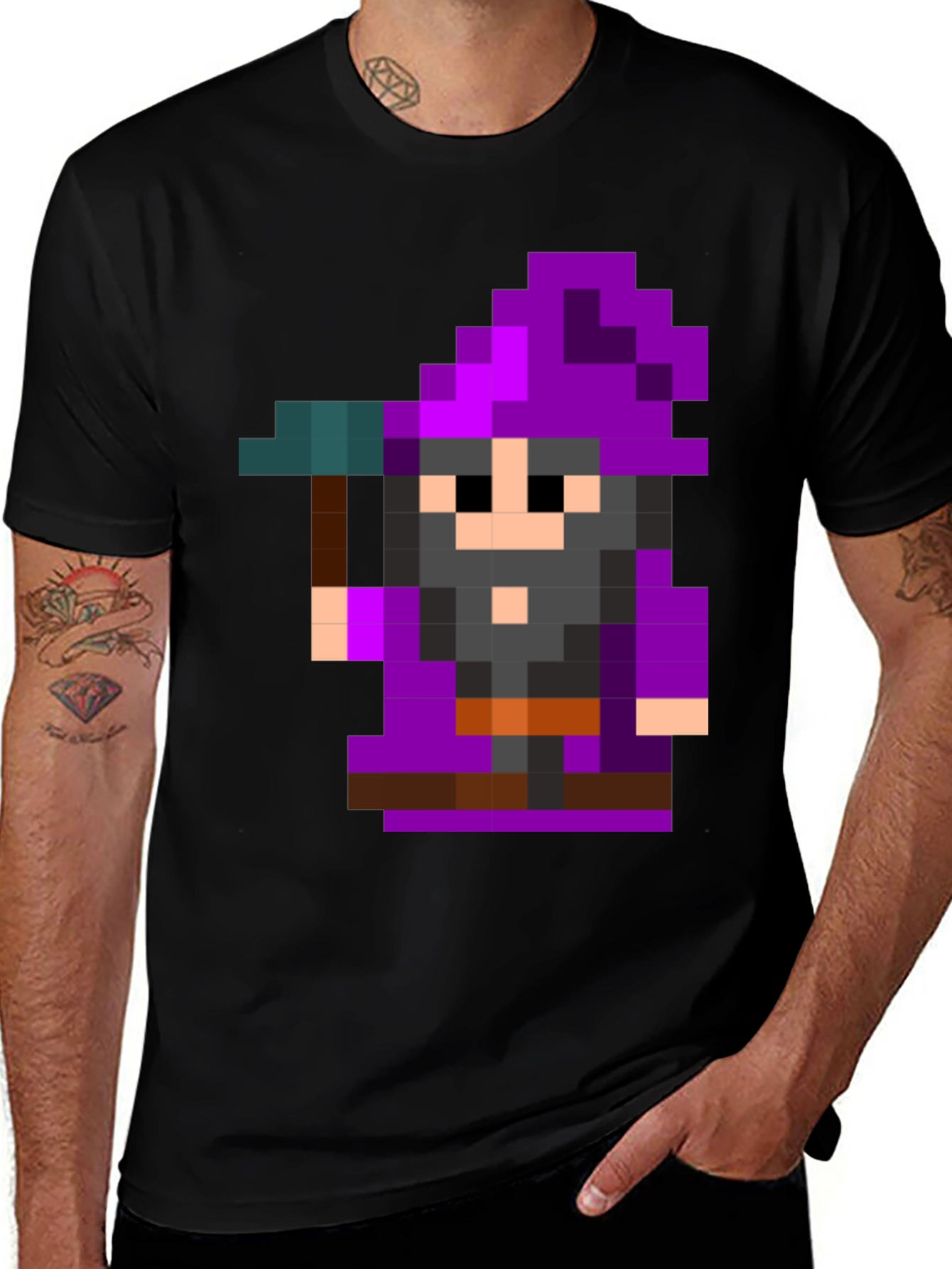 Variant 18 of Pixel Art Wizard Black T-Shirt