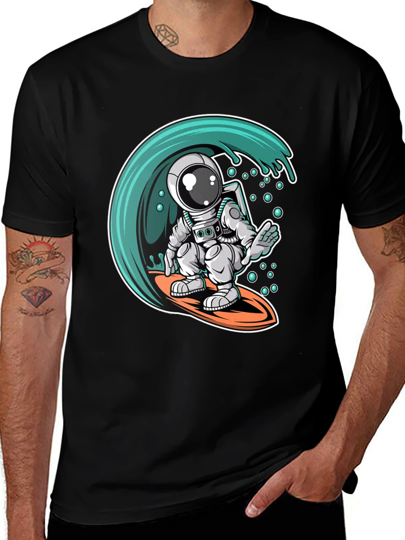 Variant 23 of Surfing Astronaut Graphic Tee - Black