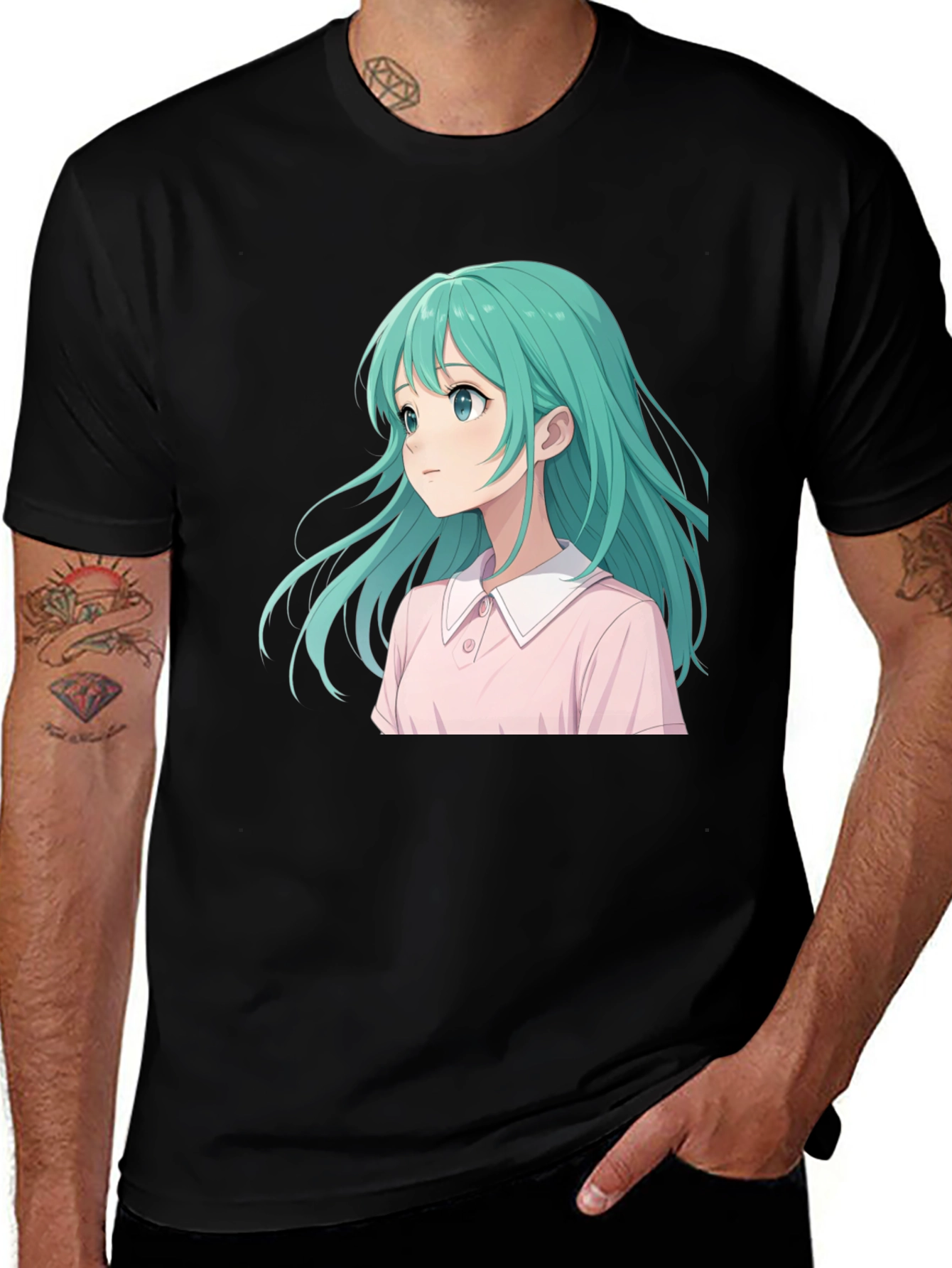 Variant 28 of Anime Girl Graphic Tee - Casual Black T-Shirt