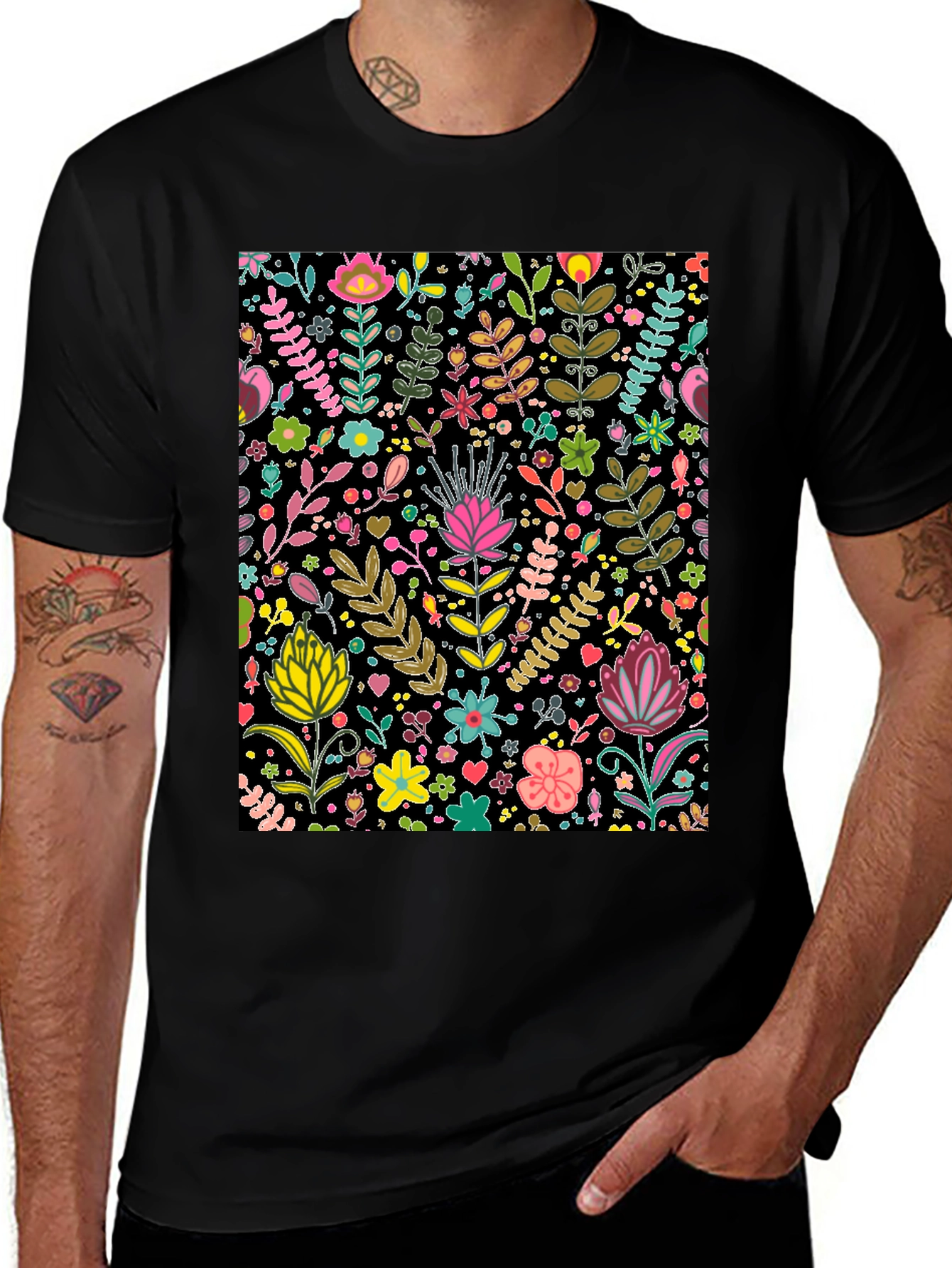 Variant 8 of Floral Patterned Black T-Shirt