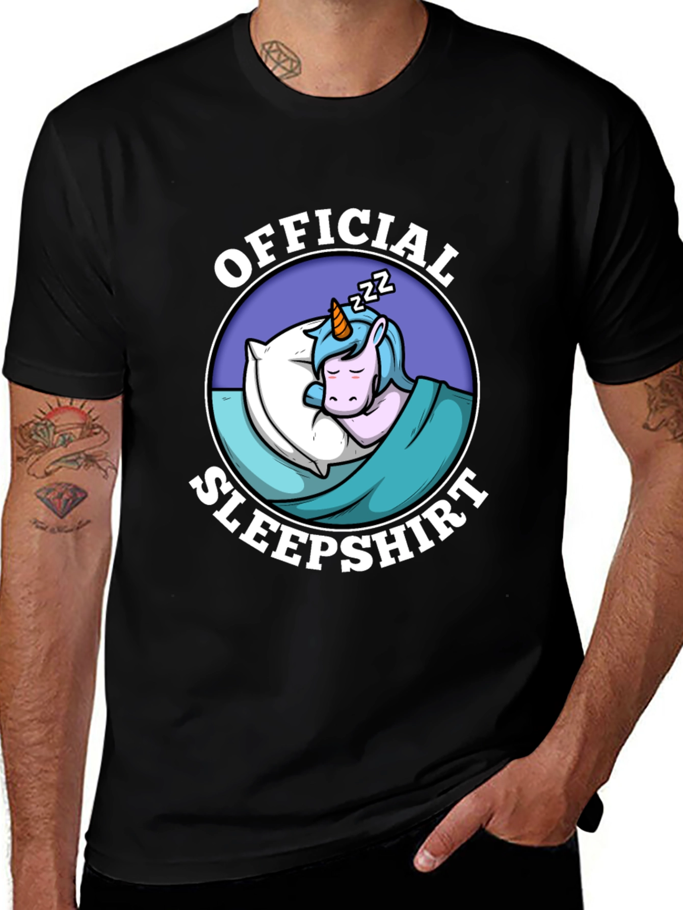 Variant 8 of Official Sleepshirt: Sleeping Unicorn Black T-Shirt