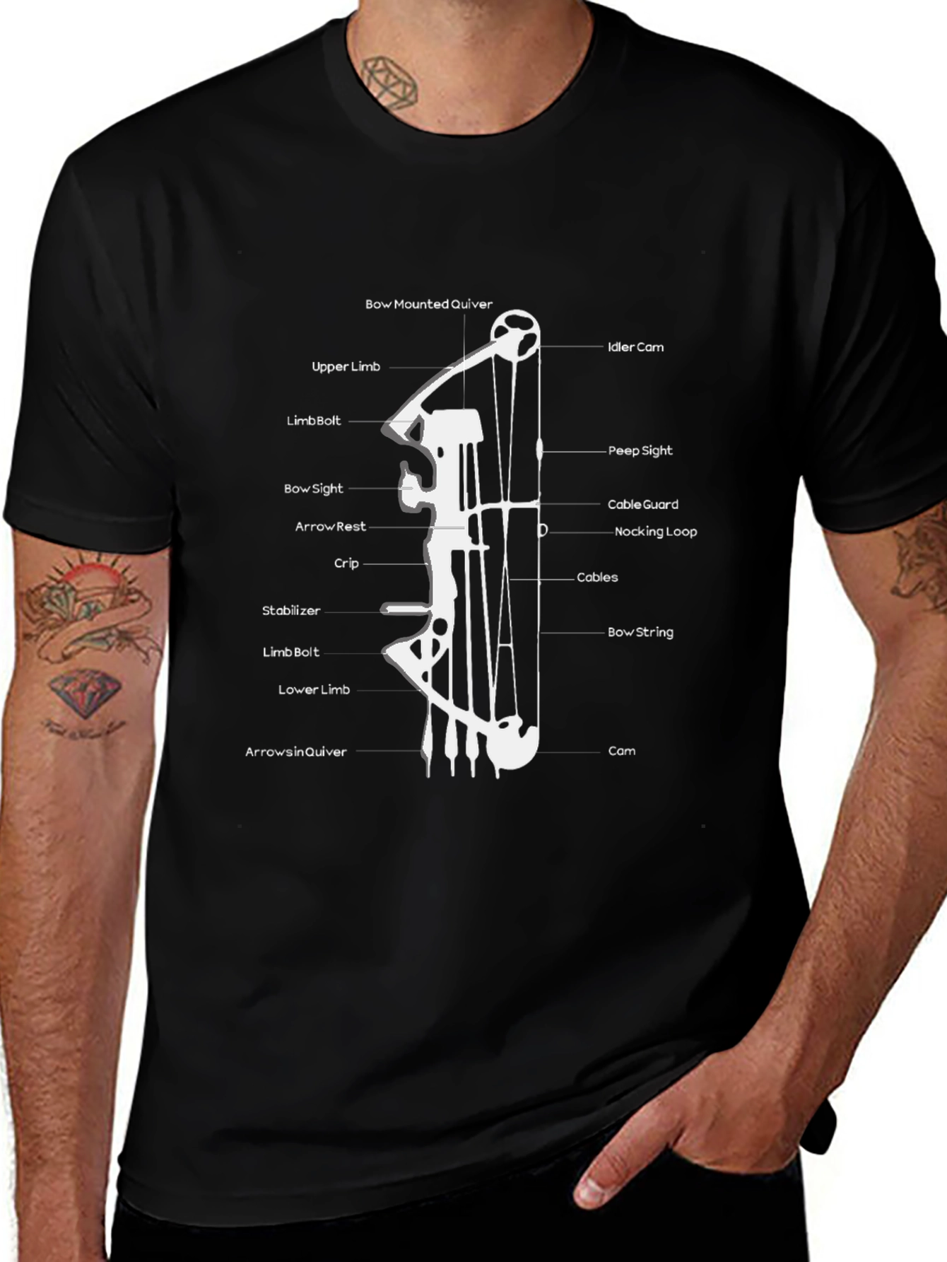 Variant 12 of Archery Bow Diagram T-Shirt - Black