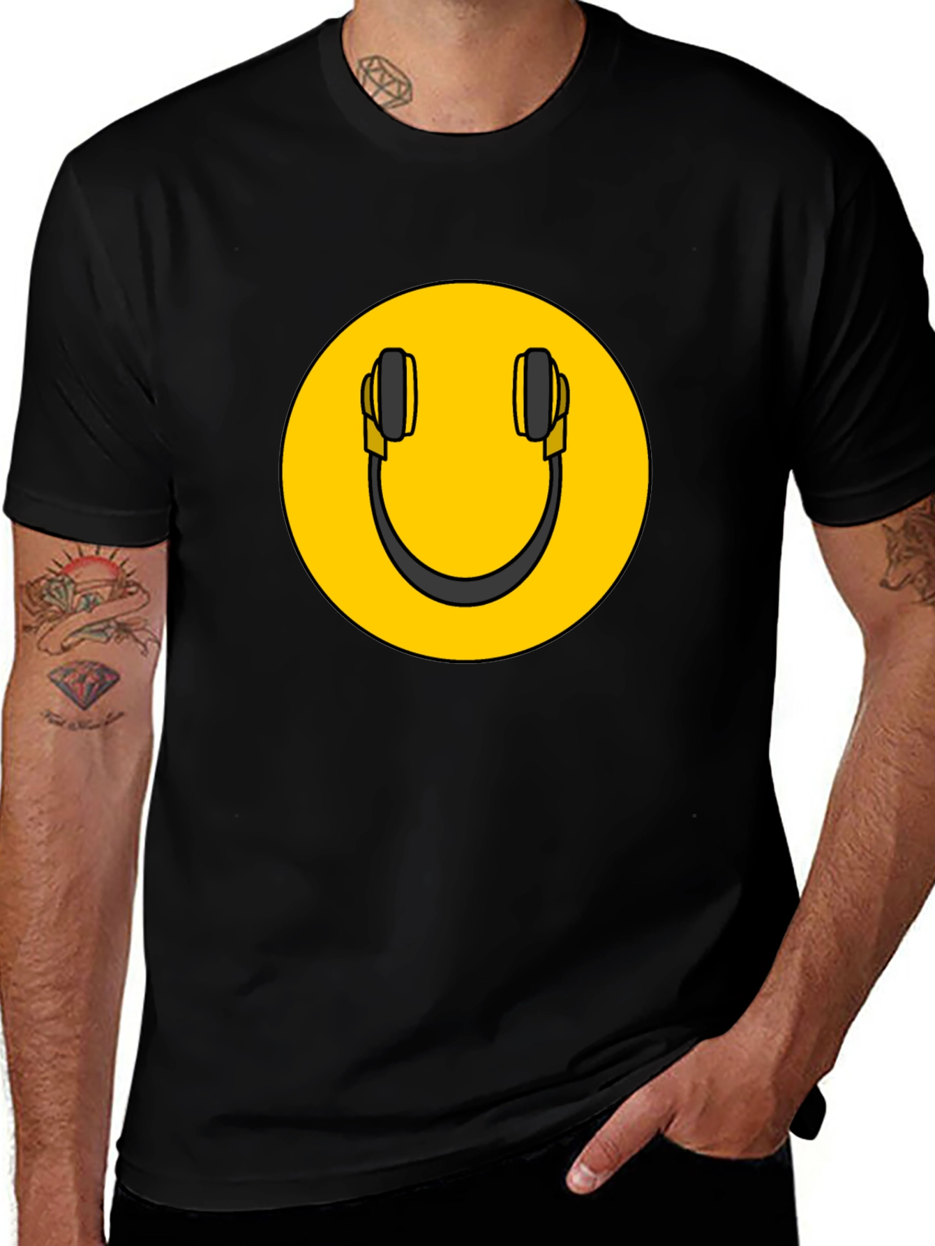 Smiley DJ Headphones Graphic Tee - Black