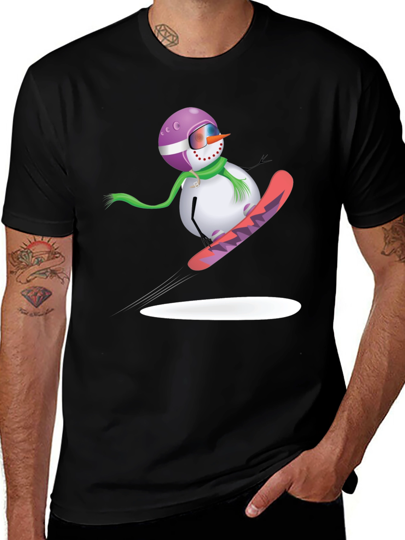 Variant 15 of Snowman Snowboarding Graphic Tee - Black