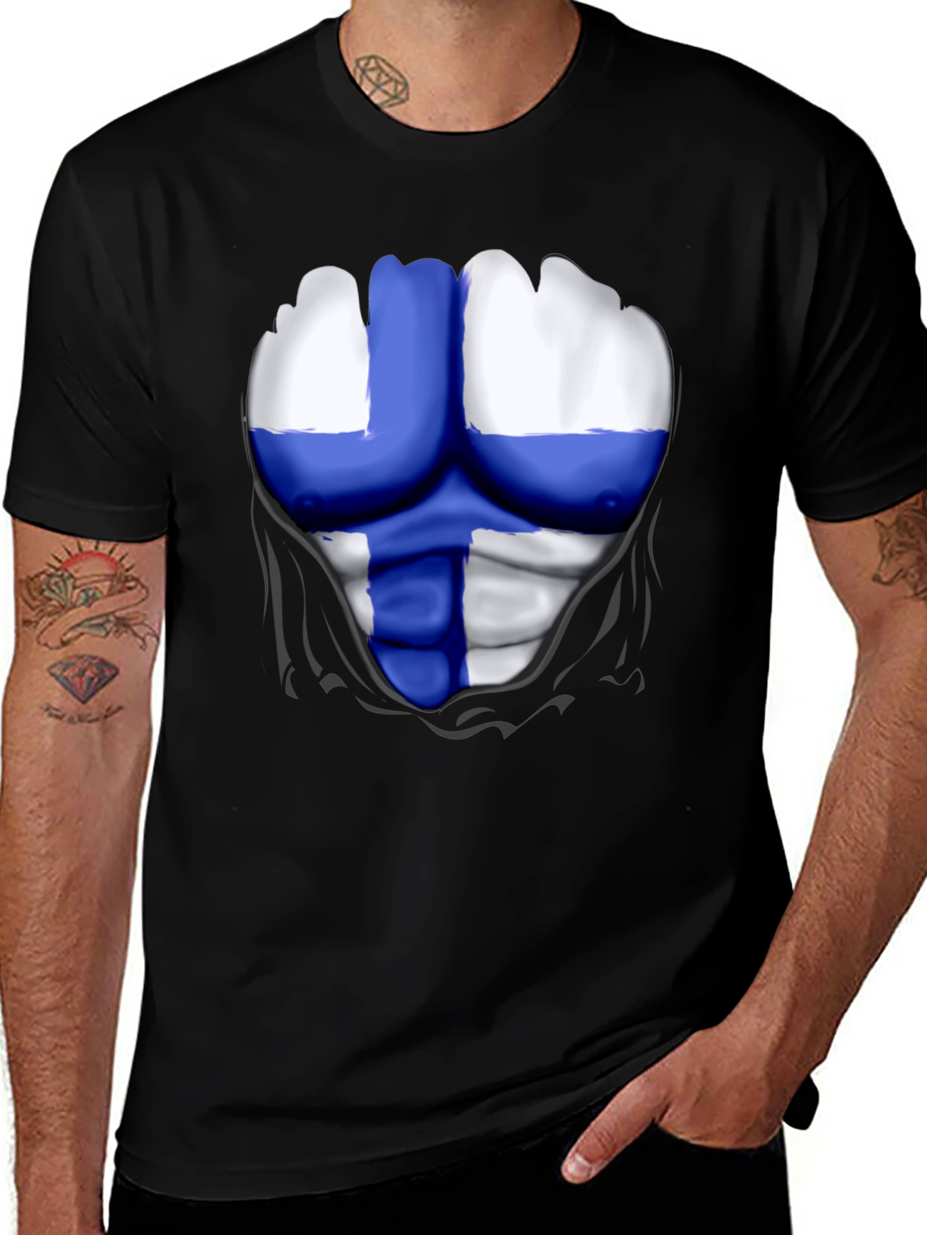 Finland Flag Ripped Muscle Tee - Patriotic Graphic T-Shirt