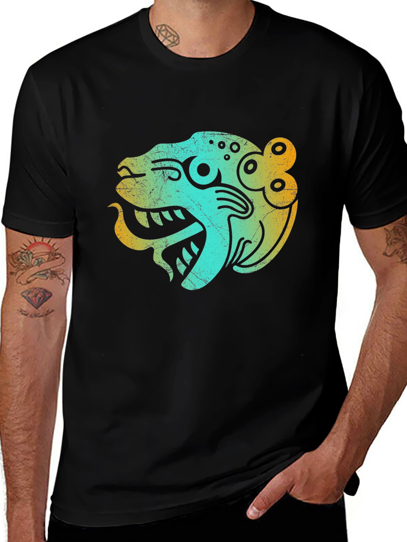 Variant 20 of Aztec Jaguar Head Graphic Tee - Black T-Shirt