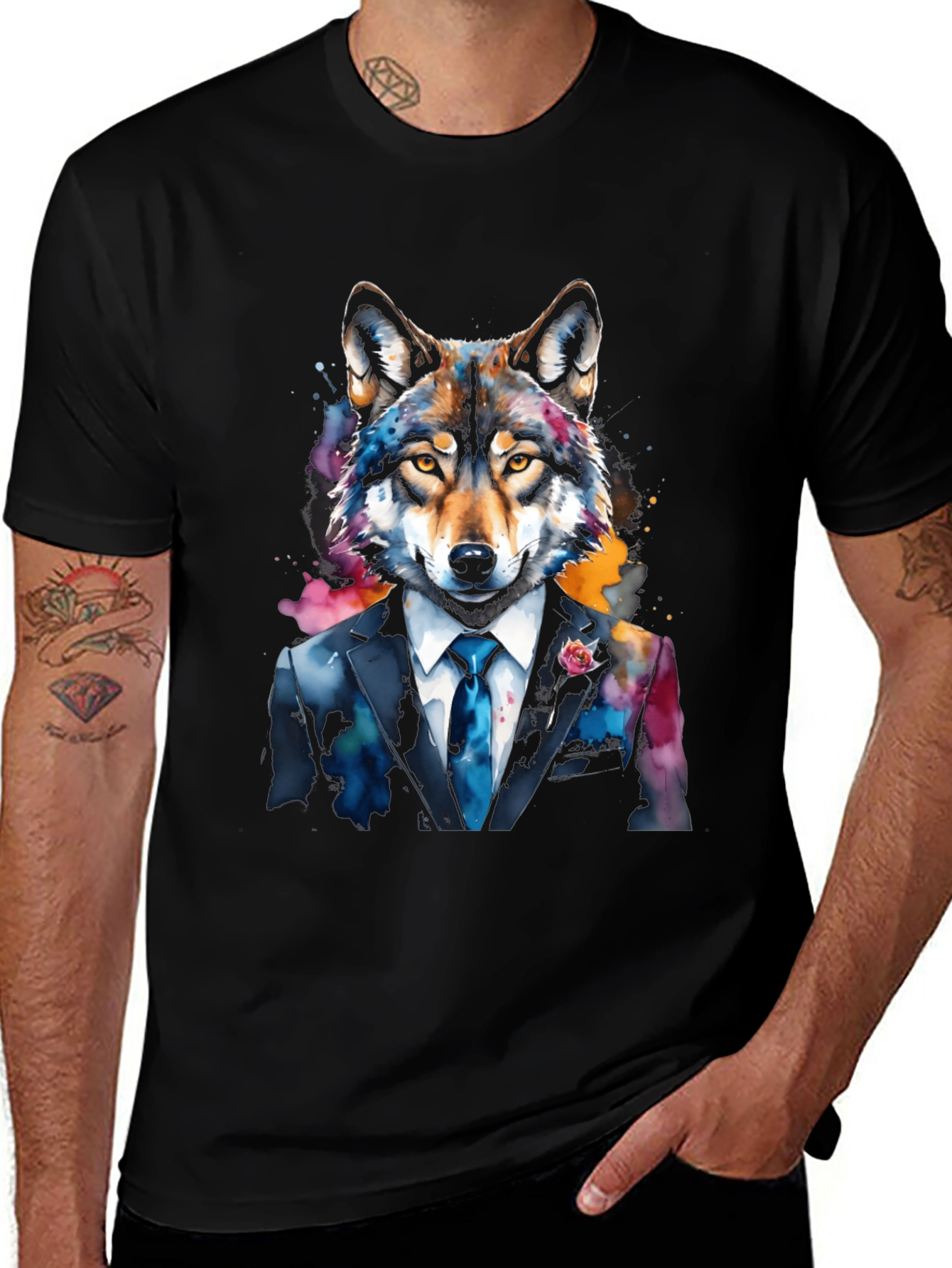Variant 17 of Wolf in Suit Watercolor Tee