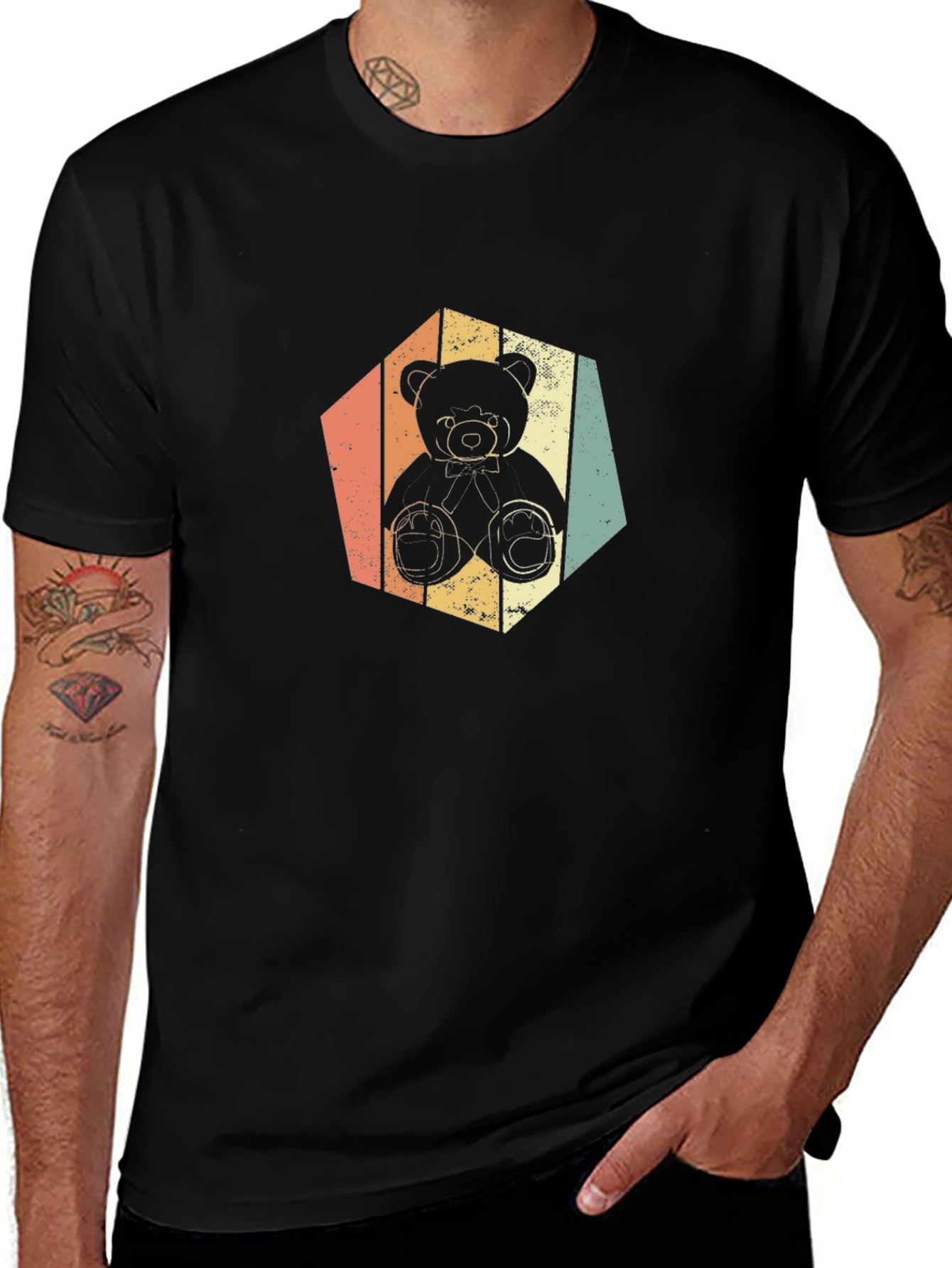 Variant 8 of Retro Teddy Bear Graphic Tee - Soft Black T-Shirt