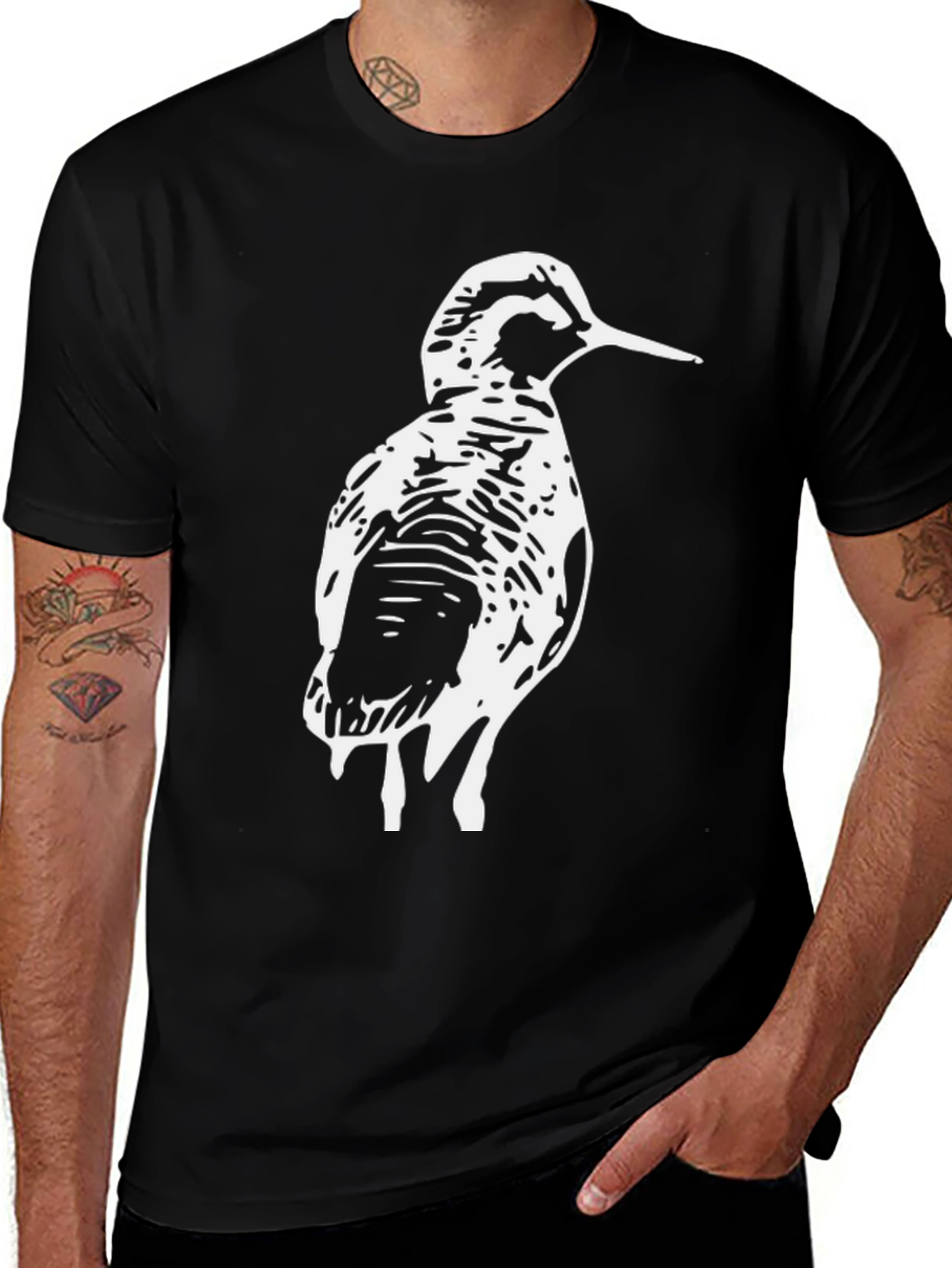 Variant 16 of Woodcock Bird Graphic Tee - Black Cotton T-Shirt