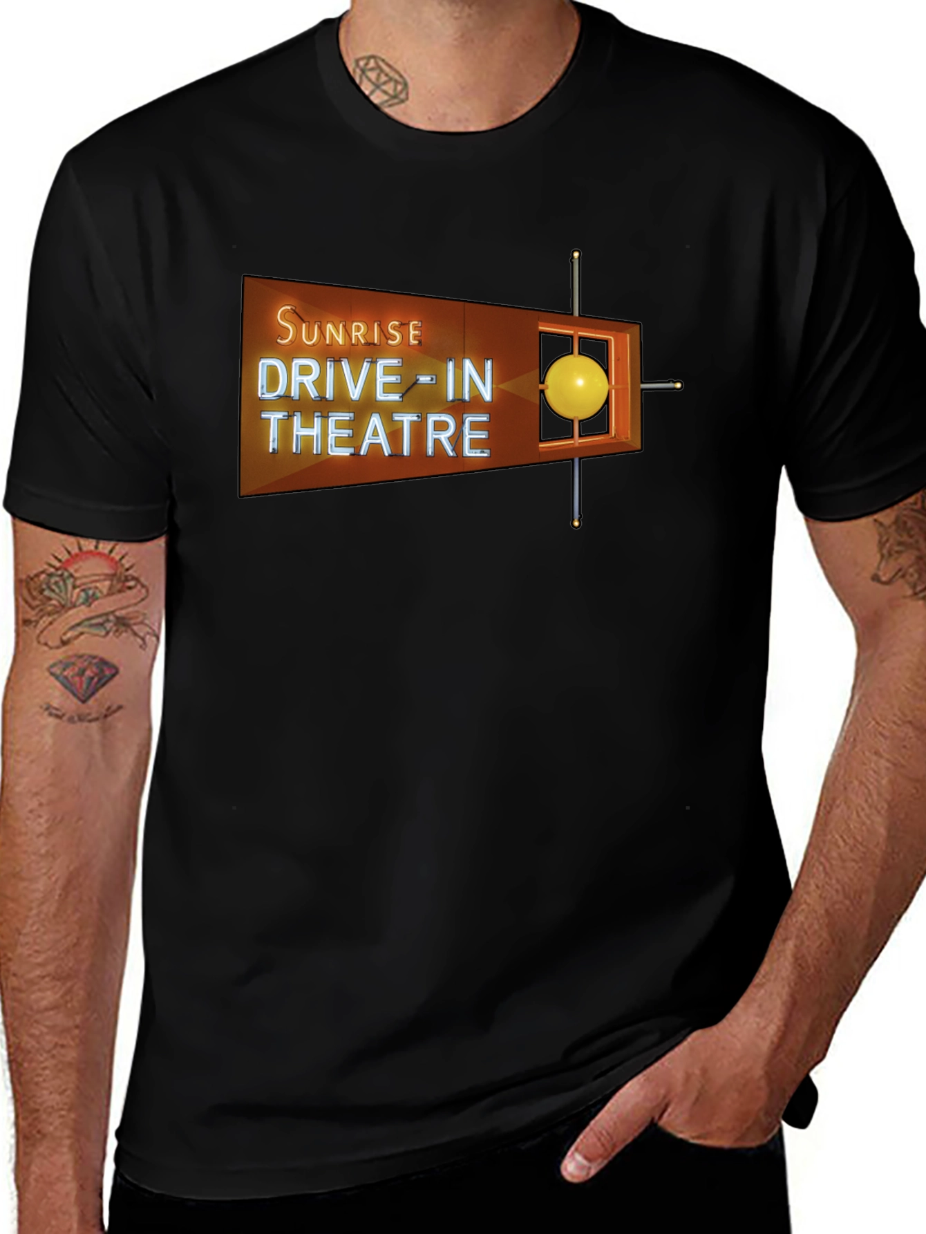 Variant 6 of Sunrise Drive-In Theatre Black T-Shirt - Retro Graphic Tee