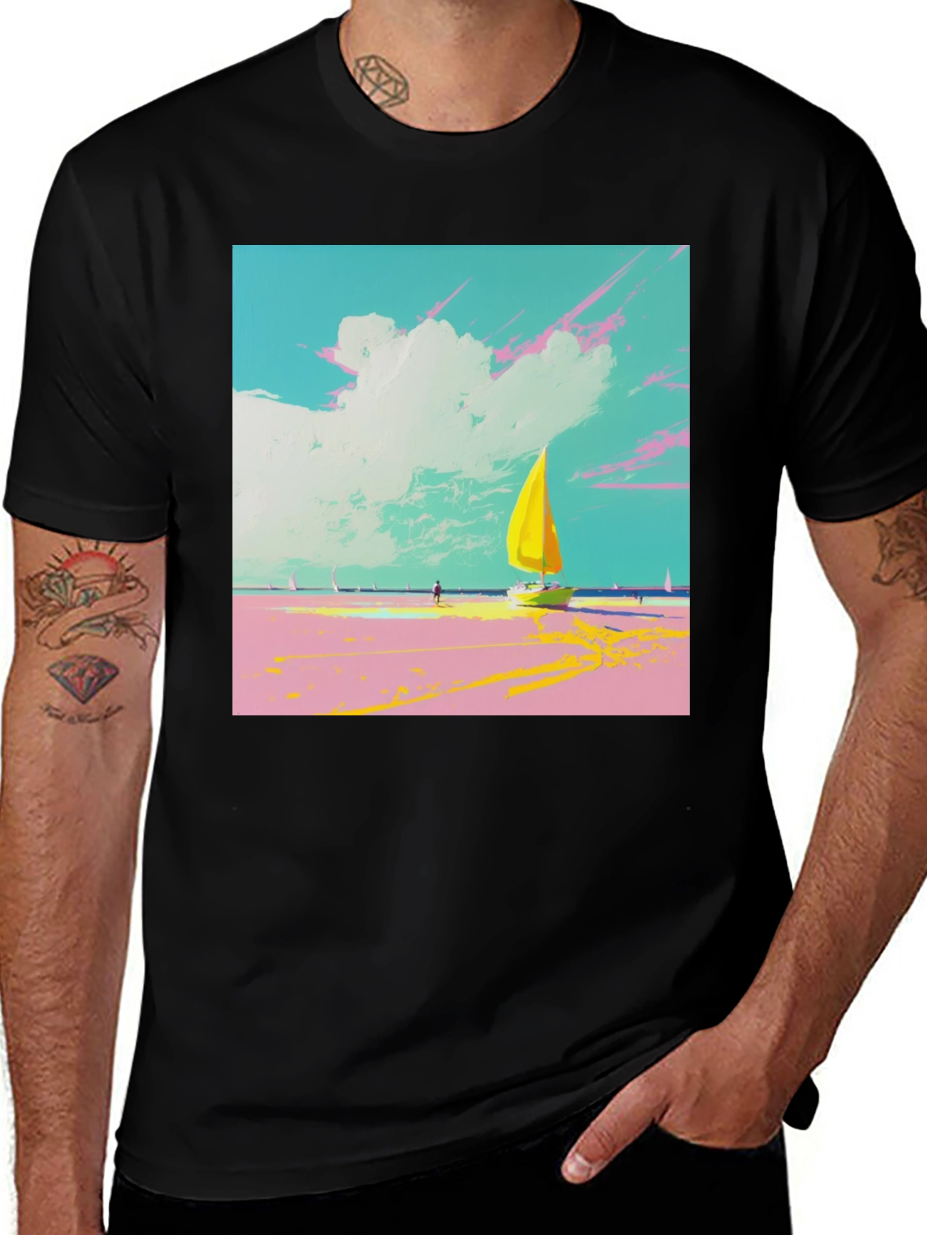 Variant 29 of Sailboat Beach T-Shirt: Vibrant Graphic Tee