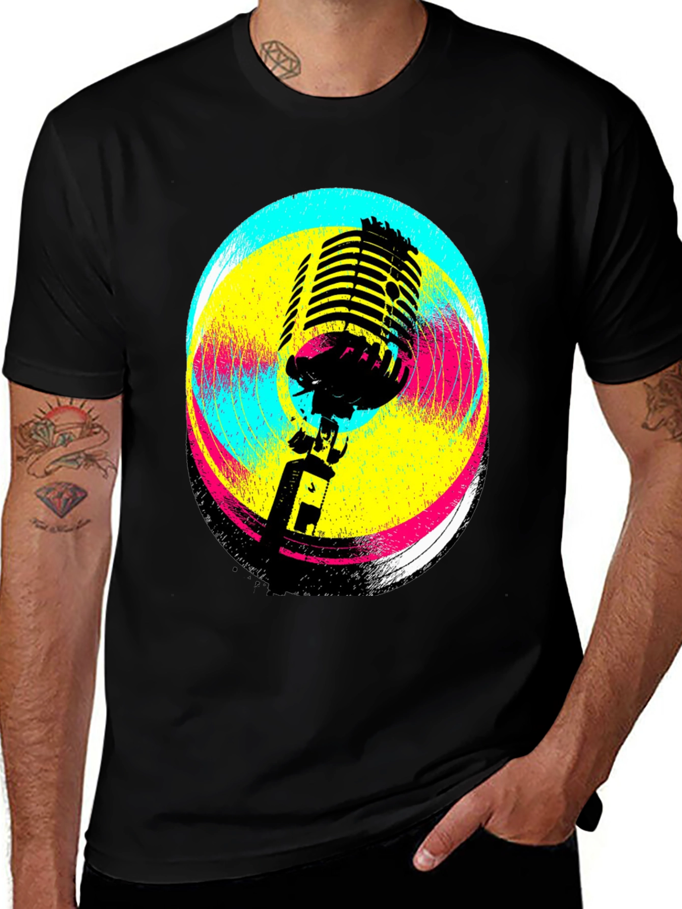 Variant 10 of Retro Microphone Vinyl Record Graphic Tee